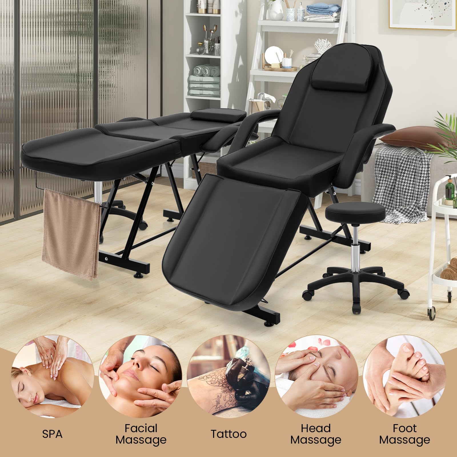 Giantex 73" Facial Chair with Hydraulic Stool, Tattoo Chair with with Adjustable Backrest & Legrest 