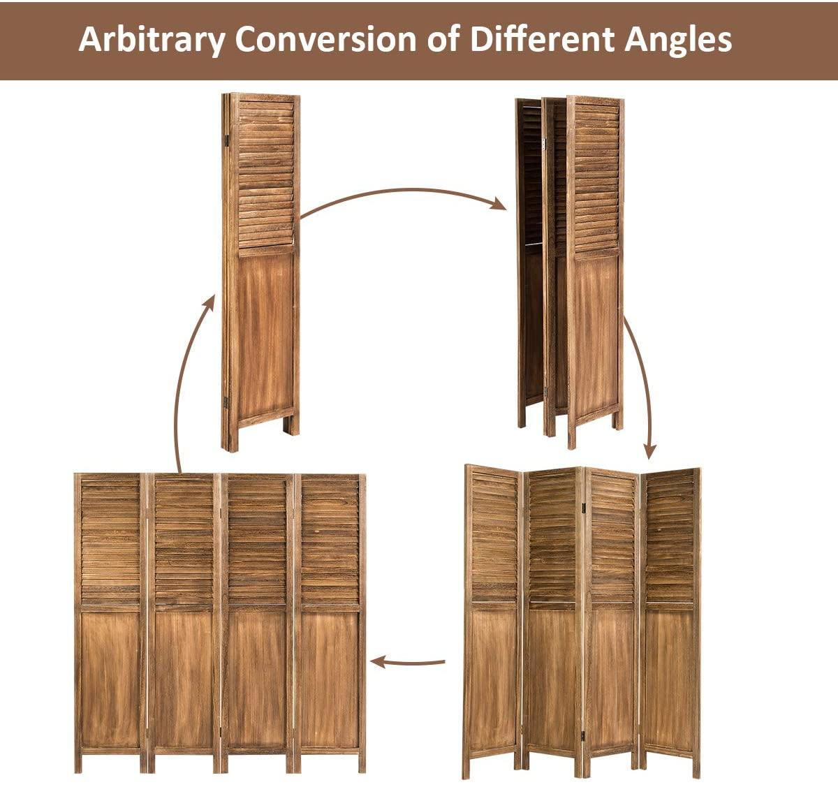 4 Panel 6 ft Wooden Folding Screen Room Divider