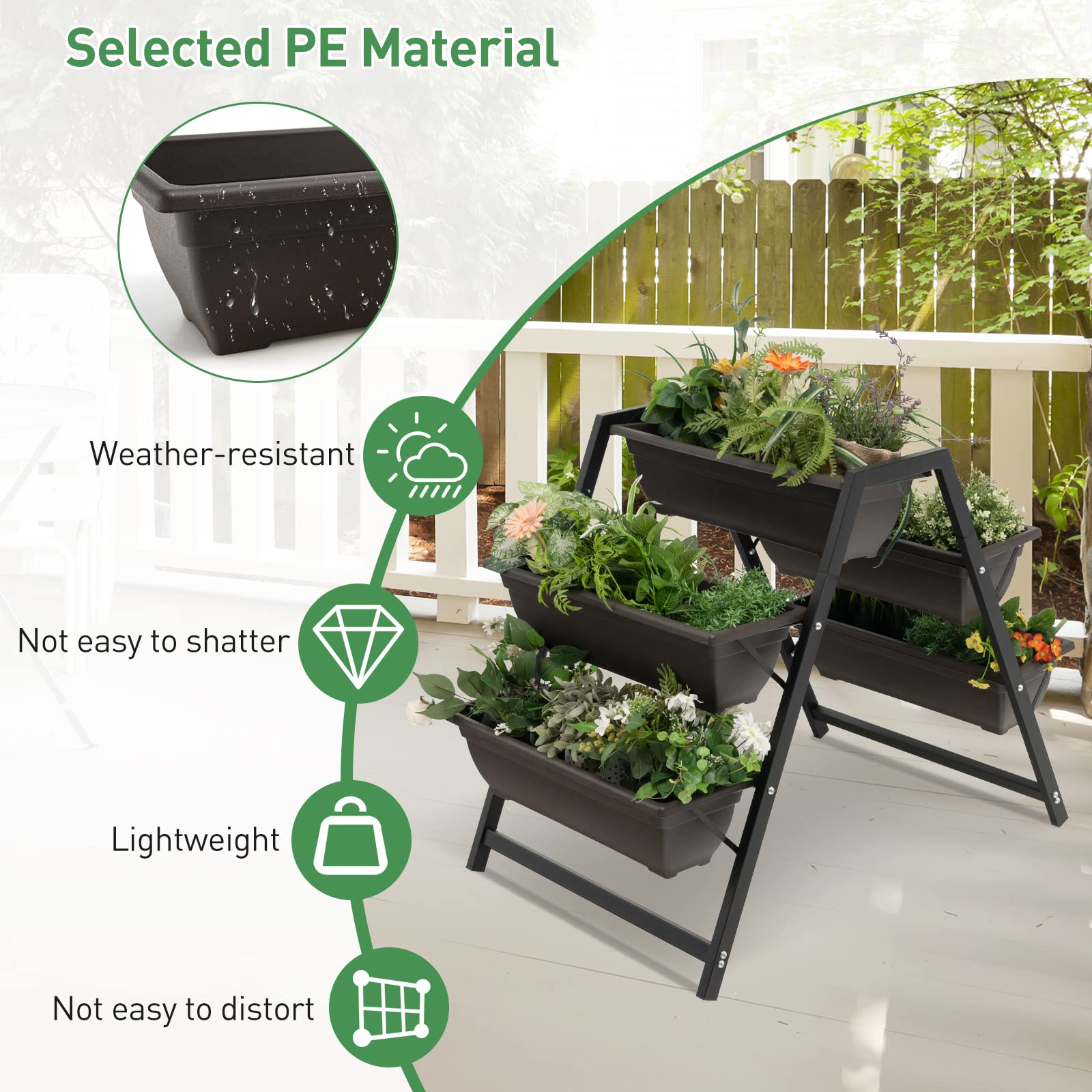 Giantex Set of 2 Vertical Raised Garden Bed, 5 Planter Boxes Container w/ Drainage Holes 