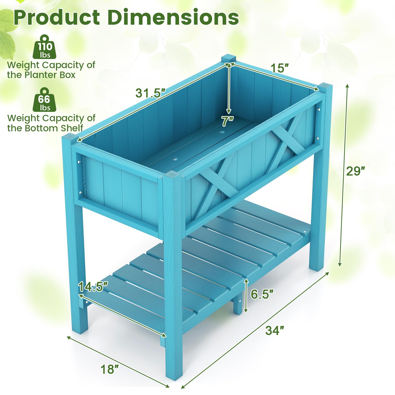 Giantex HIPS Raised Garden Bed, Elevated Planter Box w/Legs, Storage Shelf, Drain Holes 
