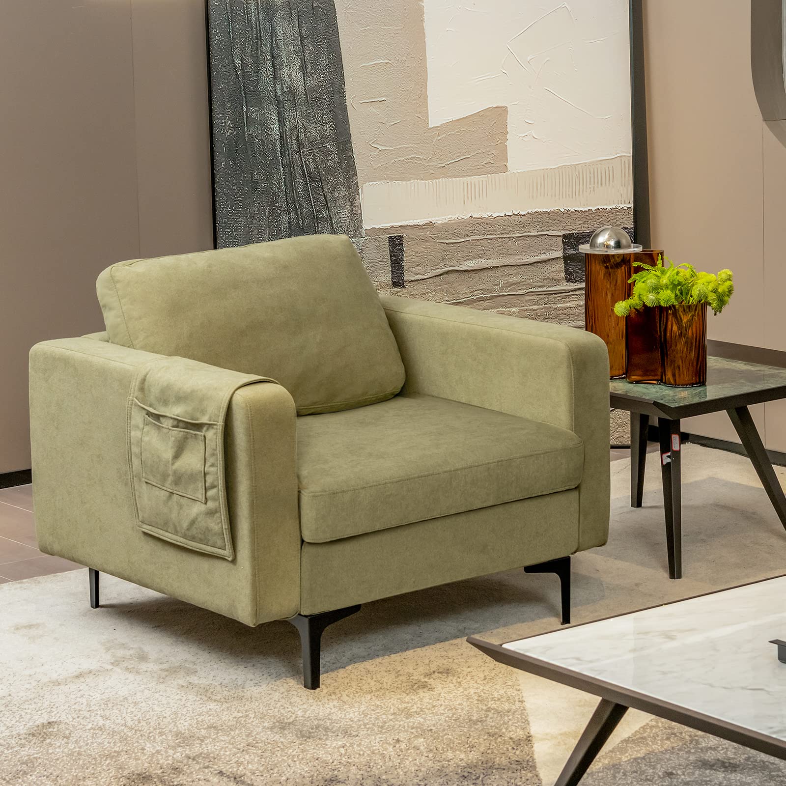 Giantex Modern Accent Chair w/Comfy Thick Cushion, Magazine Pockets 