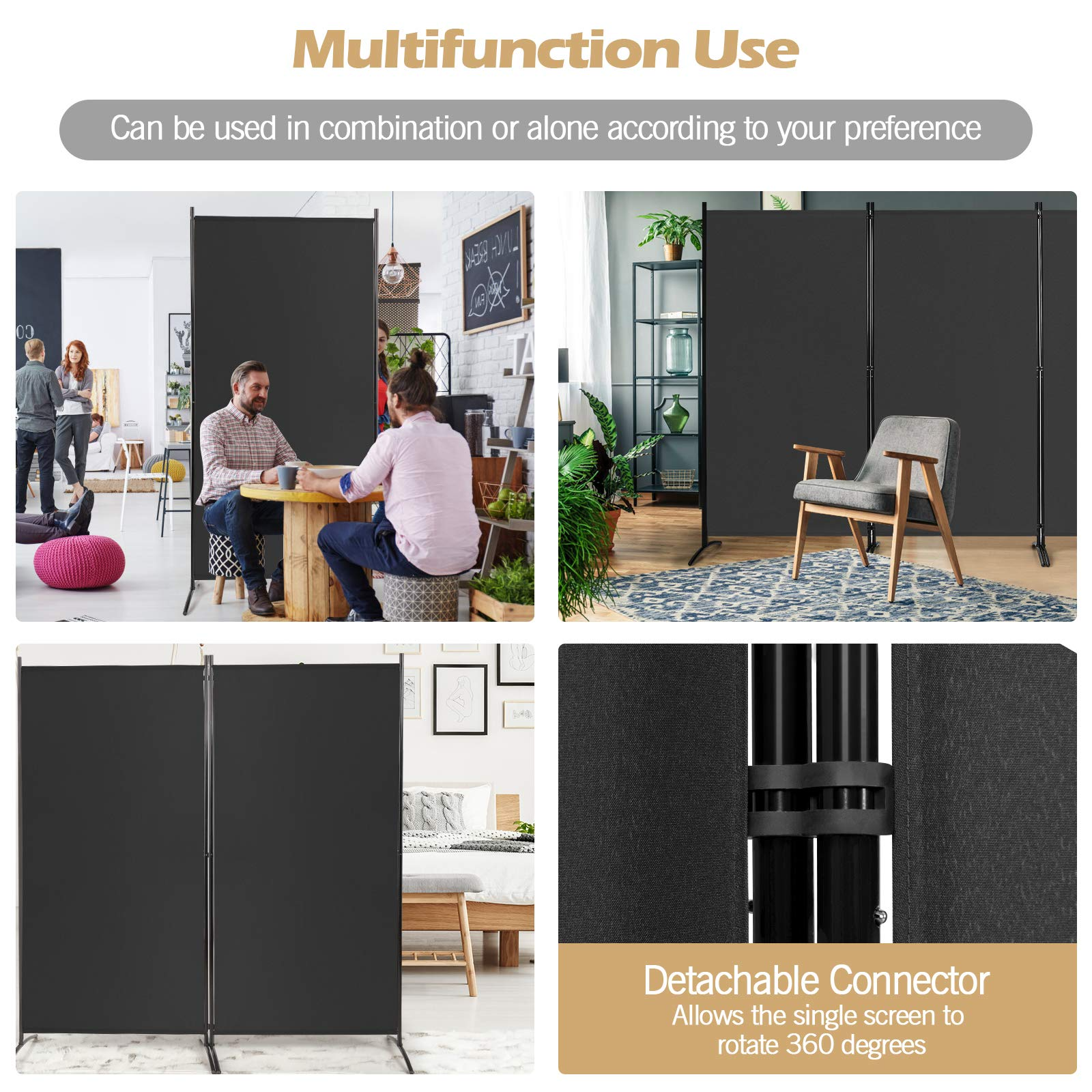 Giantex 6 Ft 3 Panel Room Divider, Folding Portable Privacy Screen w/ Durable Hinges Steel Base