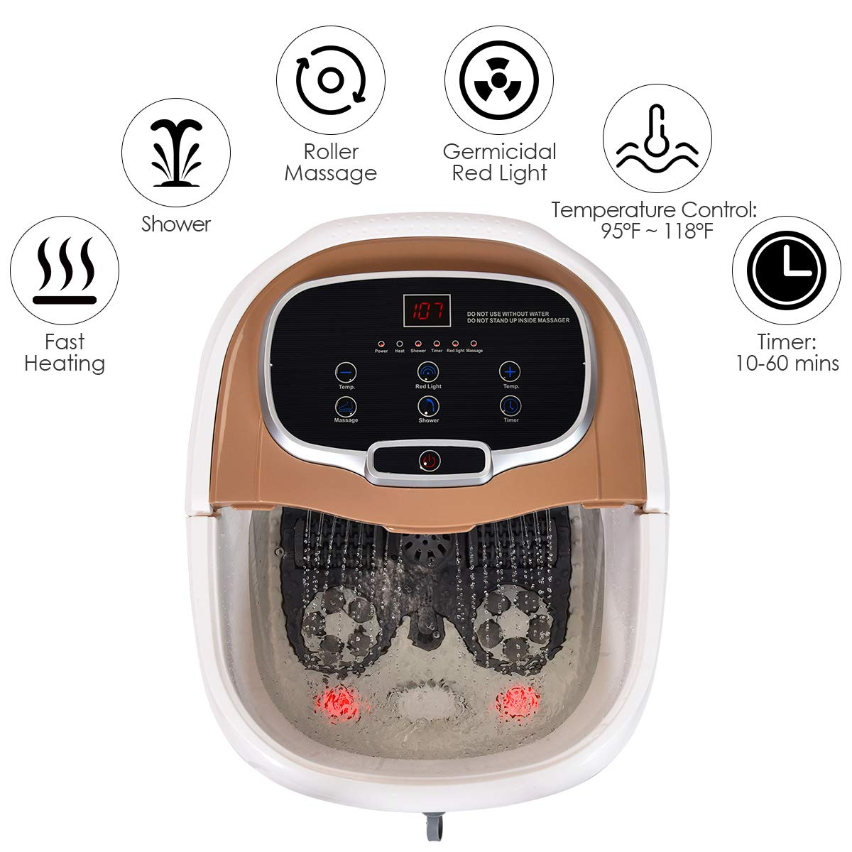 Giantex Foot Spa Bath Massager w/ Heat, Water Shower Adjustable in Angles 