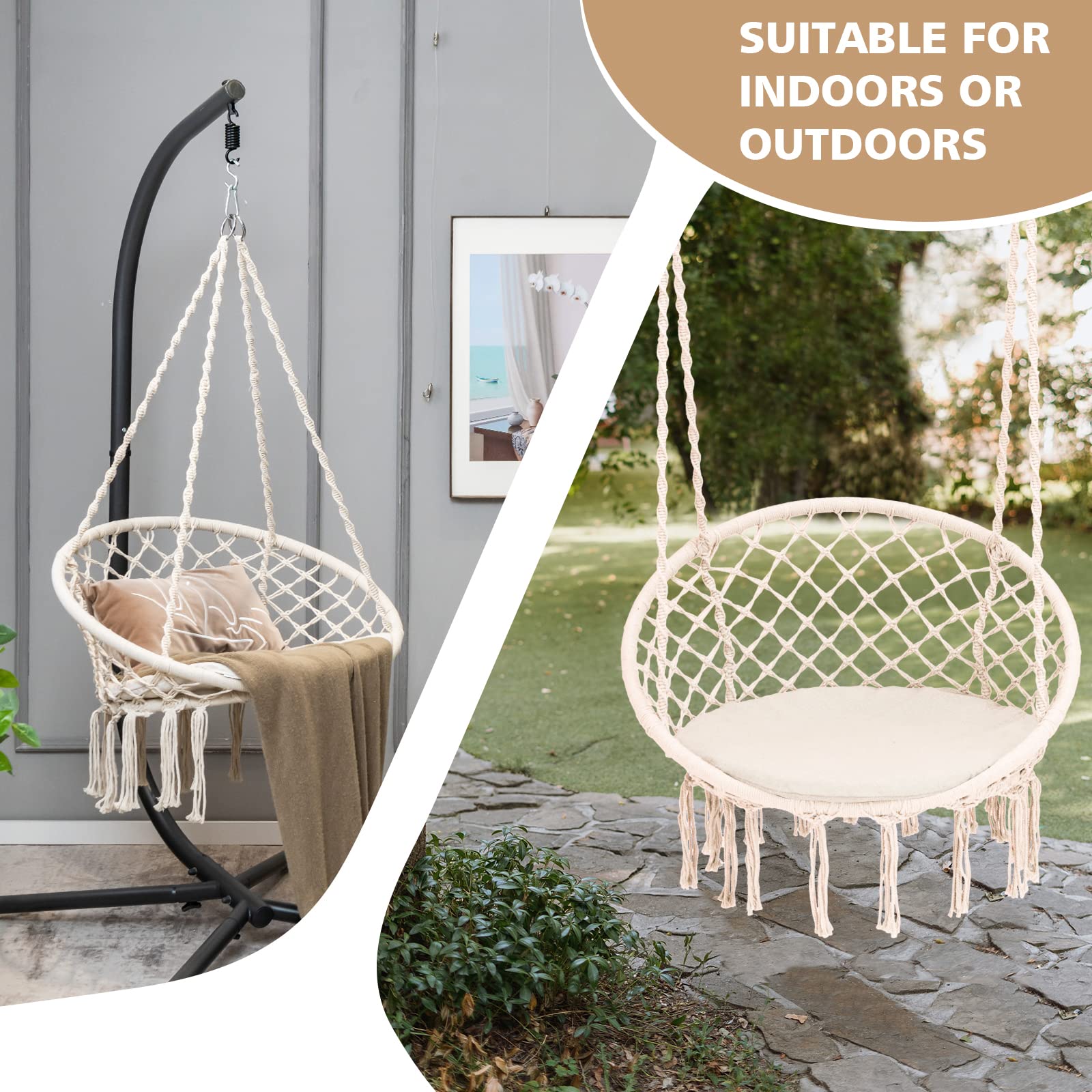 Giantex Hammock Chair Macrame Swing - Hanging Chair with Cushion and Hardware Kit, 330 LBS Weight Capacity 