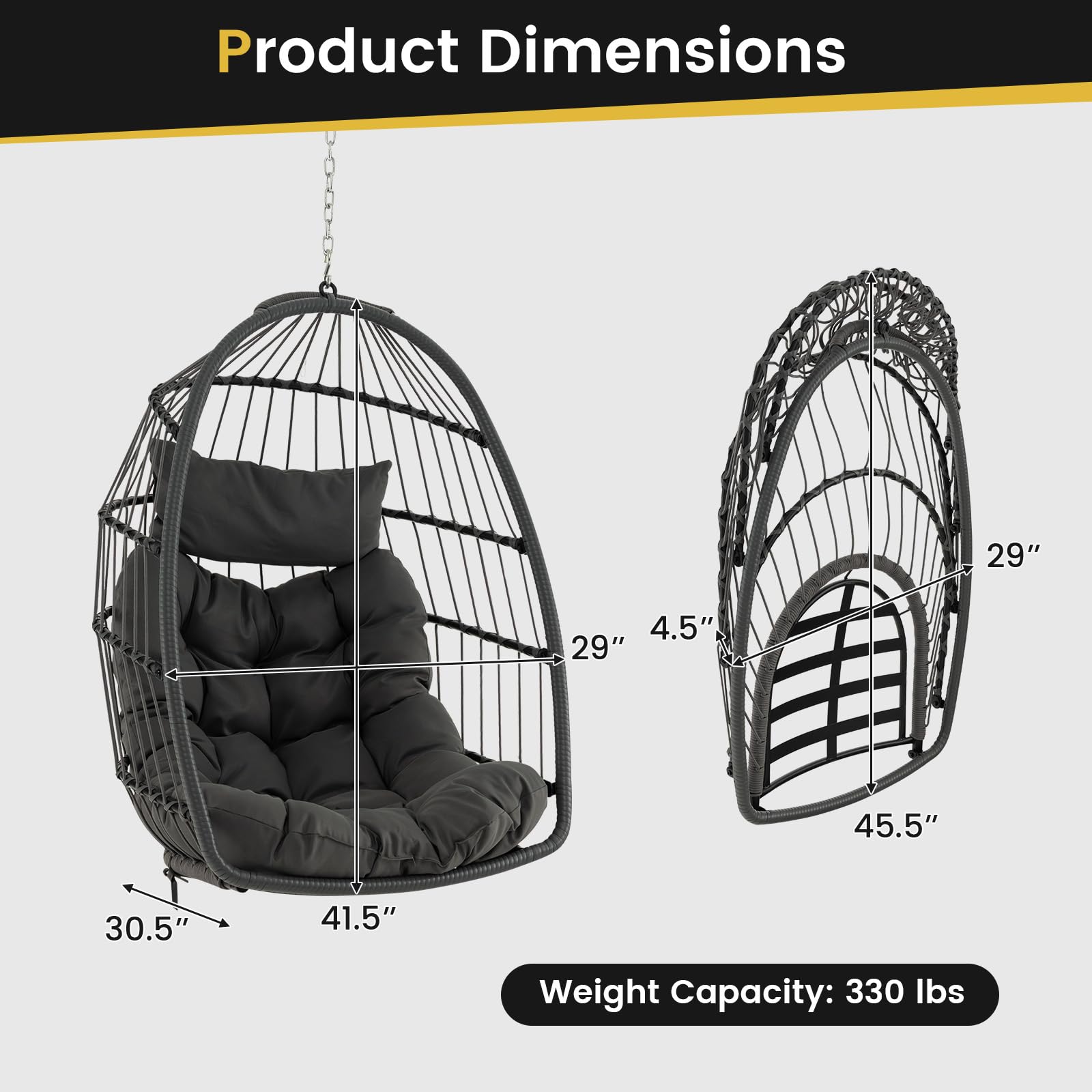 Giantex Foldable Hanging Egg Chair - Egg Swing Hammock Chair 