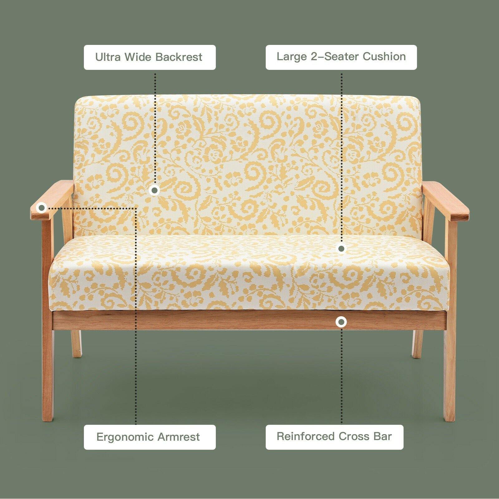 Giantex Mid-Century Wooden Loveseat, Upholstered Wooden Lounge Accent Chair 