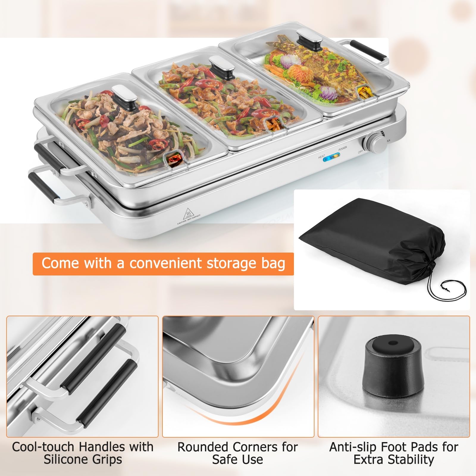 Giantex Buffet Server & Electric Food Warmer, 2-in-1 Food Warming Tray, Adjustable Temperature 
