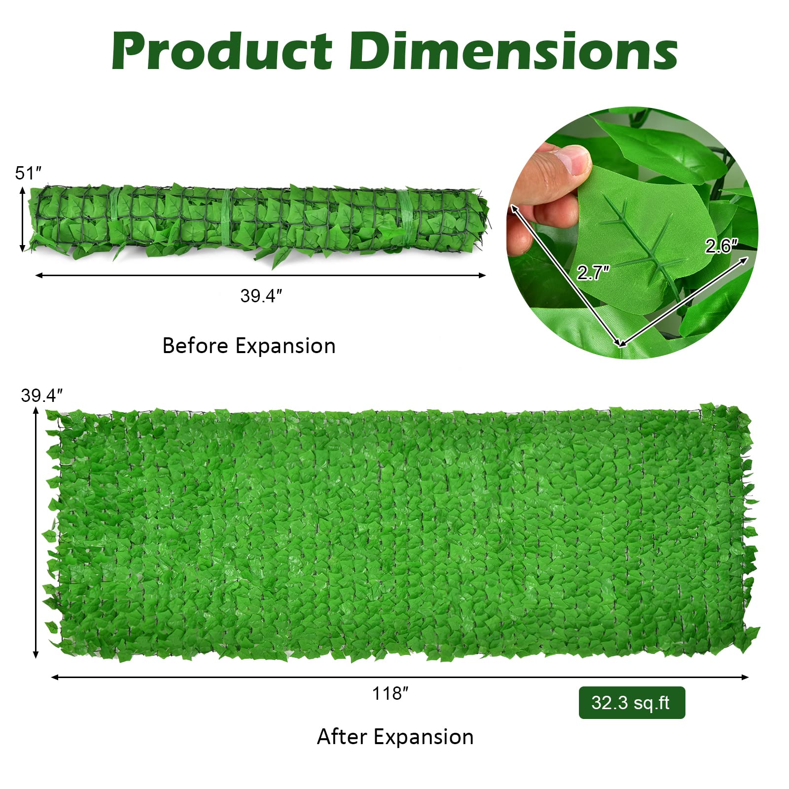 Giantex 118" x 39.4" Artificial Hedges Fence Faux Ivy Vine Greenery Wall 