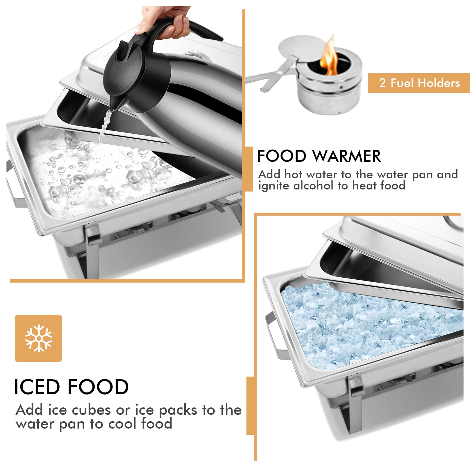 Giantex 2 Packs Chafing Dish 9 Quart Chafter Dishes Stainless Steel 