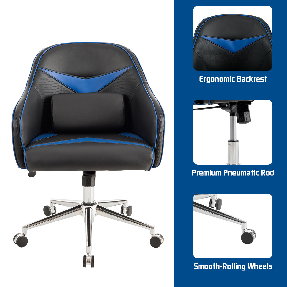 Giantex PU Leather Gaming Chair, Adjustable Height Mid-back Armchair w/ Massage Lumbar Pillow