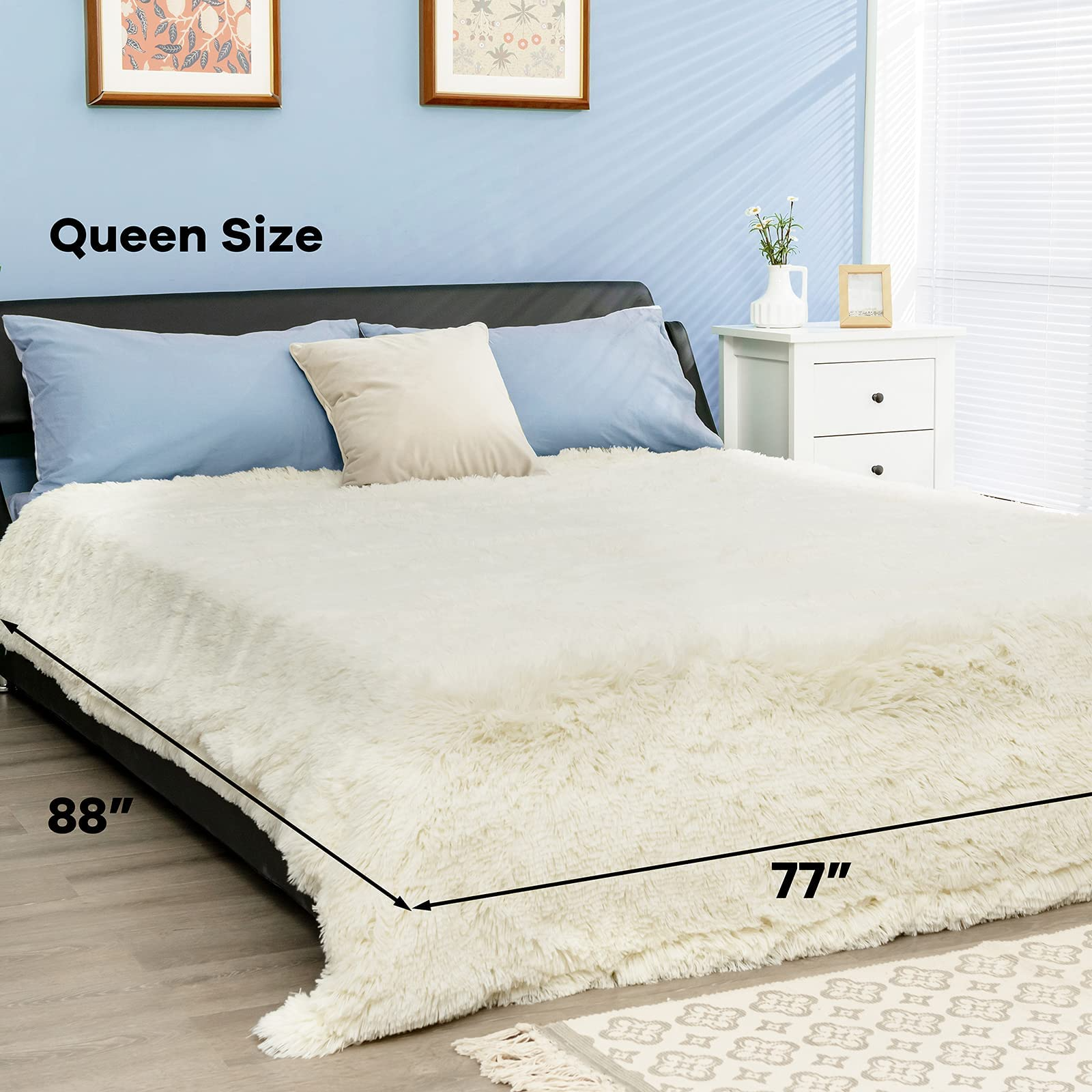 Giantex Reversible Soft Fur Blanket, Oversized Fluffy Throw Blanket 