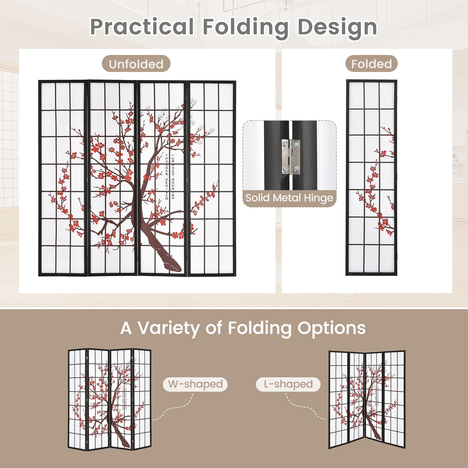 Giantex Room Divider, 4 Panel 6 Ft Room Dividers and Folding Privacy Screens