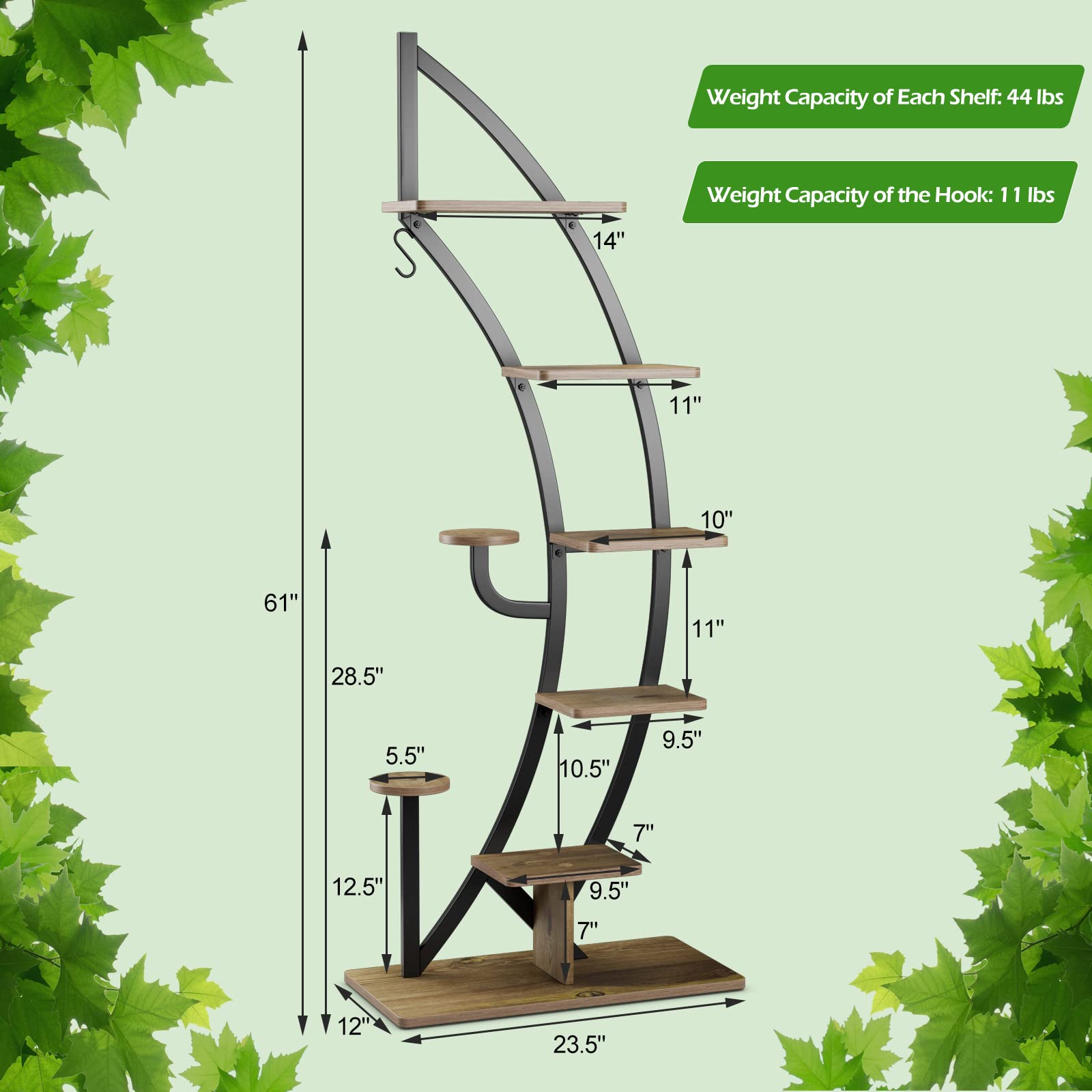 Giantex 6 Tier Metal Plant Stand Indoor, 61" Half Moon Plant Shelf 