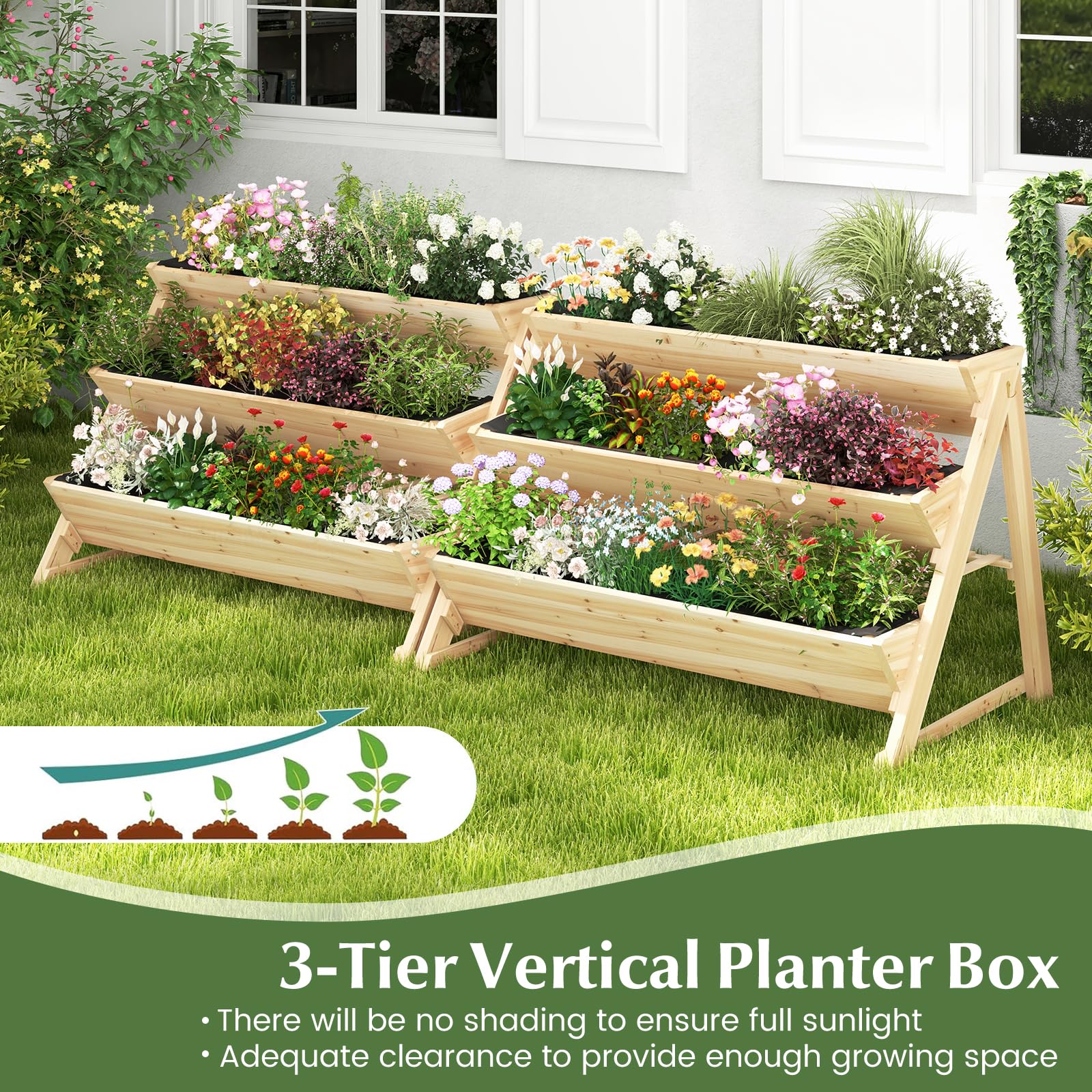 Giantex 3-Tier Raised Garden Bed, Wooden Vertical Planter Box with Storage Shelf 
