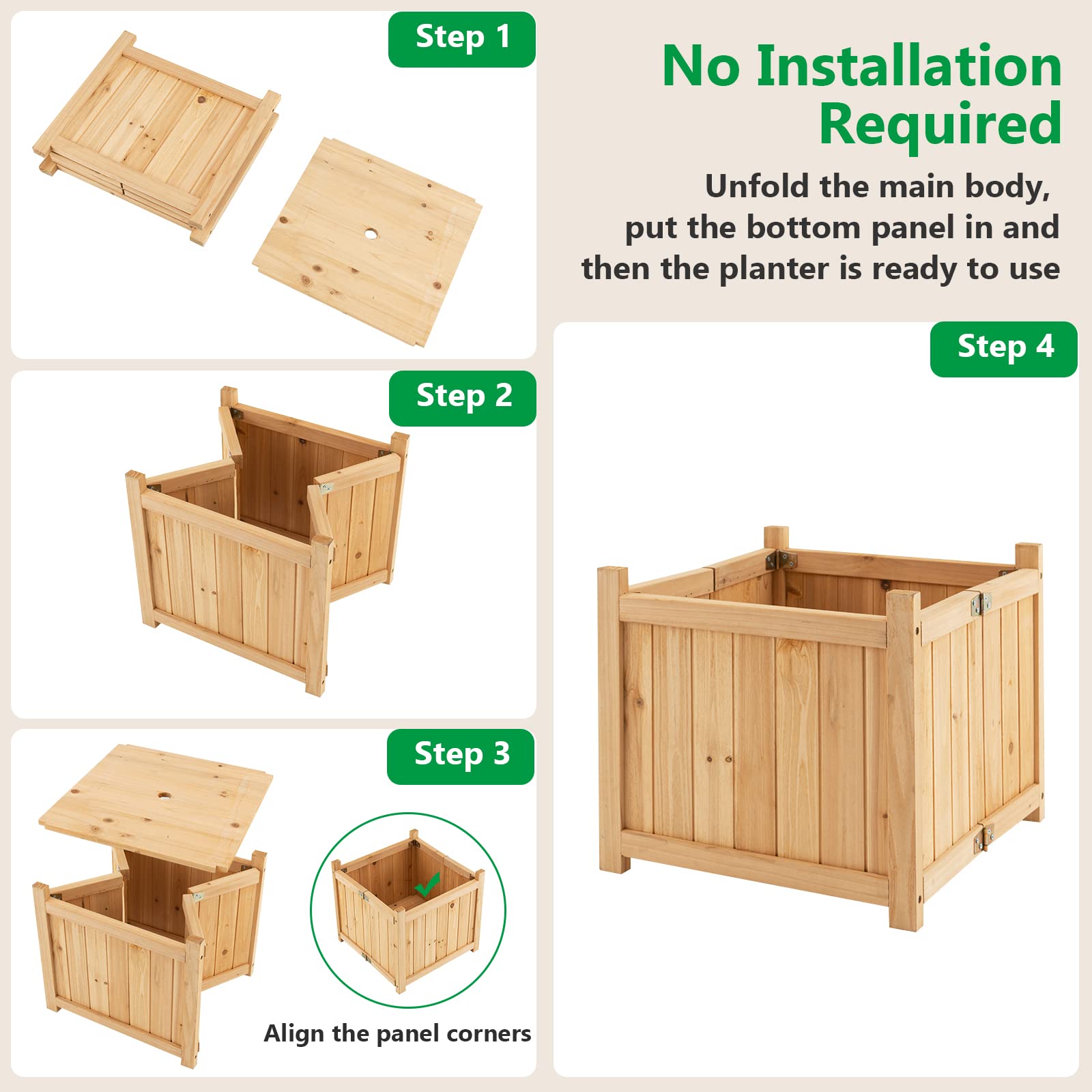Giantex 15” Planter Raised Garden Bed - Wooden Planting Box, Outdoor Folding Square Planter 