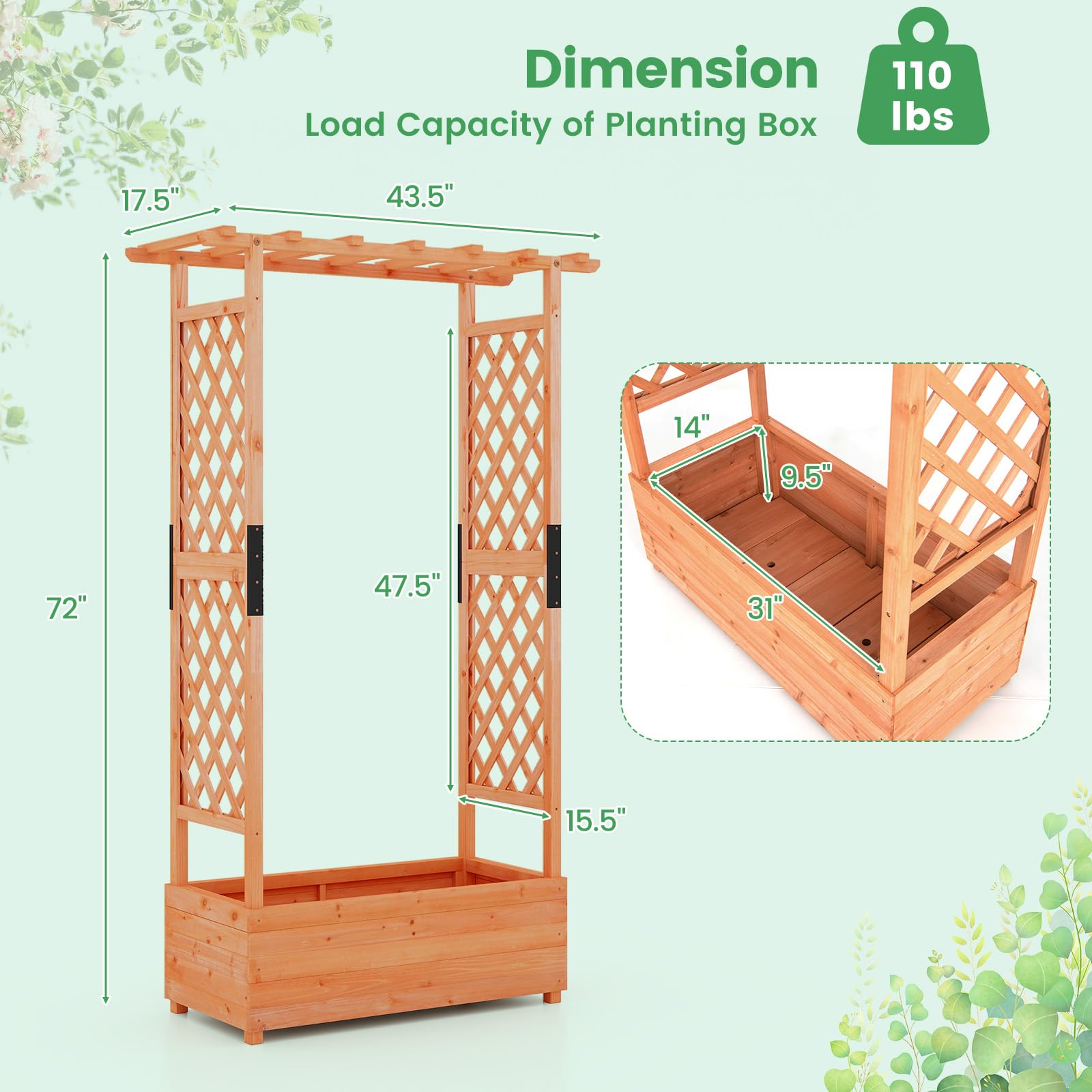 Giantex Raised Garden Bed with 2-Sided Trellis & Hanging Roof 