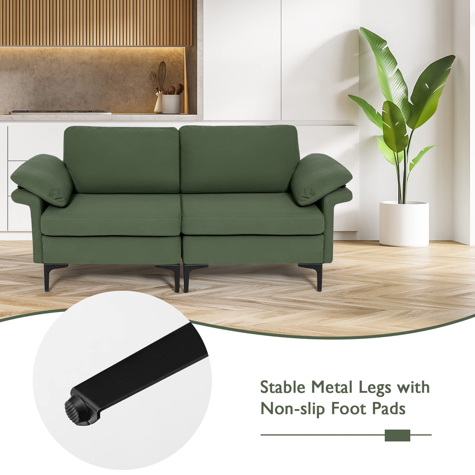 Giantex 72.5" L Loveseat, 2-Seat Sofa Couch with Removable Armrest Pillows 