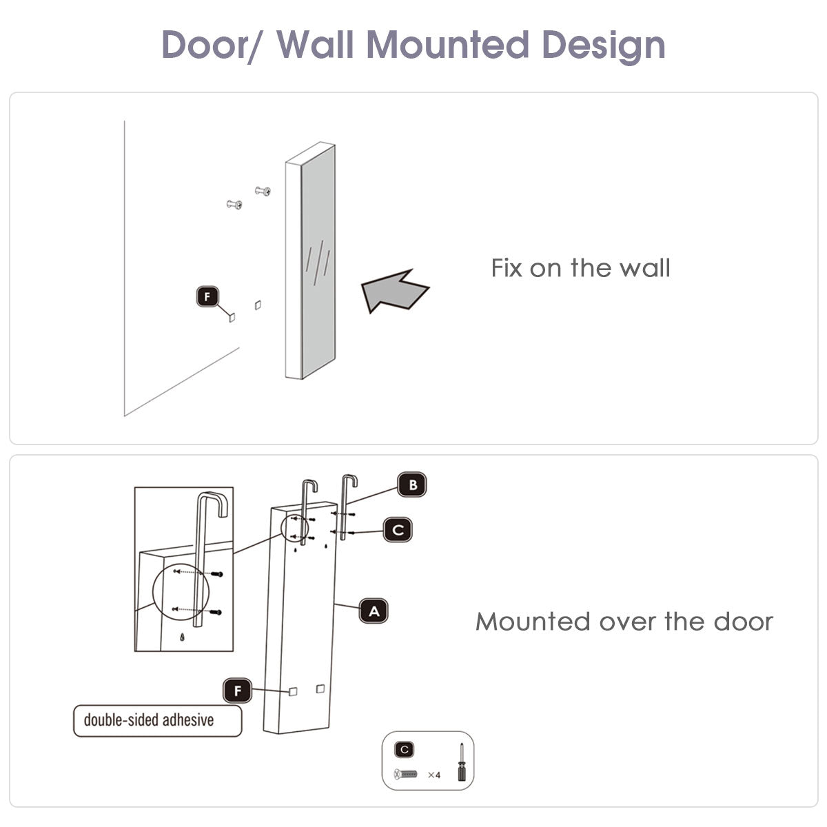 Wall Door Jewelry Armoire Cabinet with Full-Length Mirror