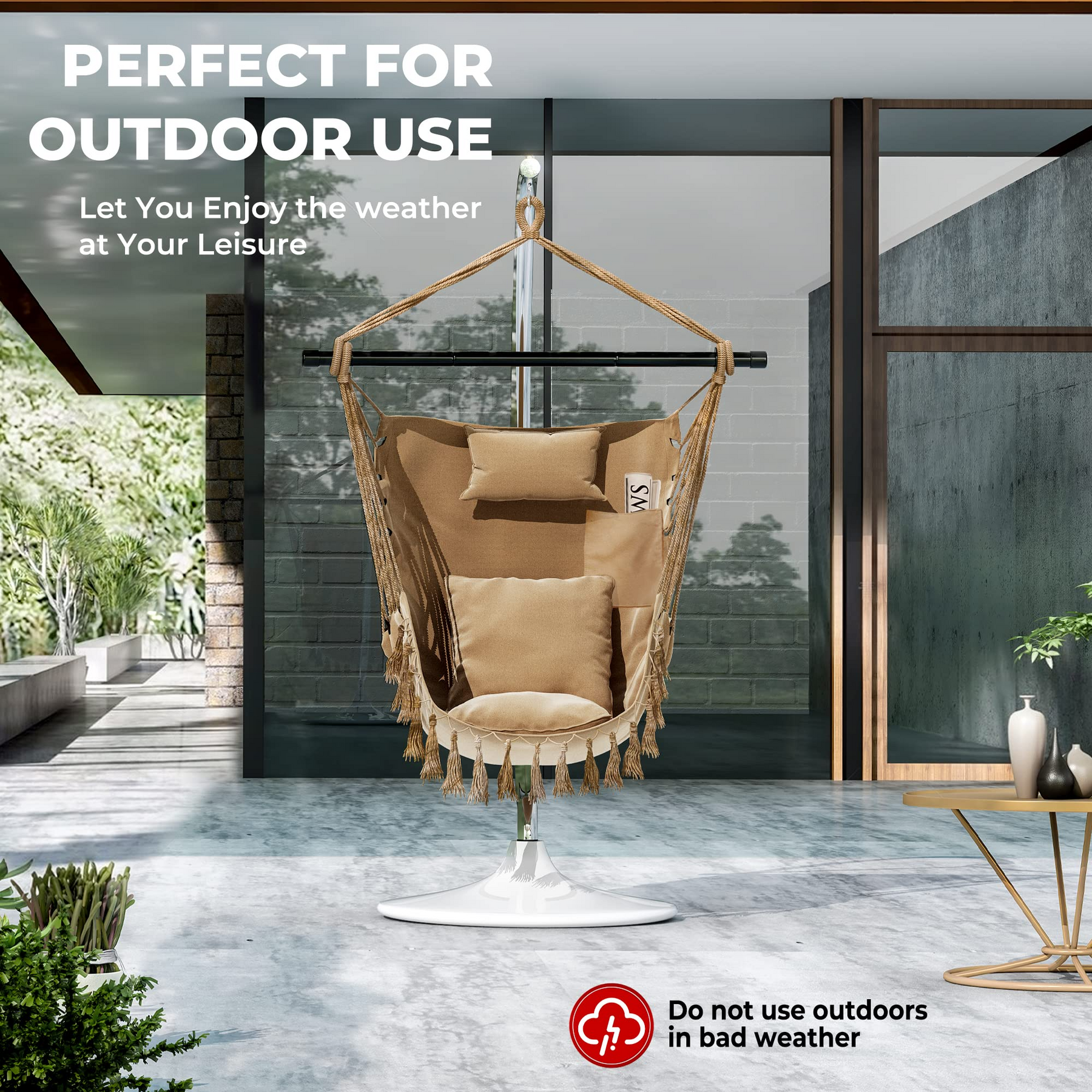 Hanging Chair Hammock Swing Chair - with Sturdy Steel Hanging Bar 