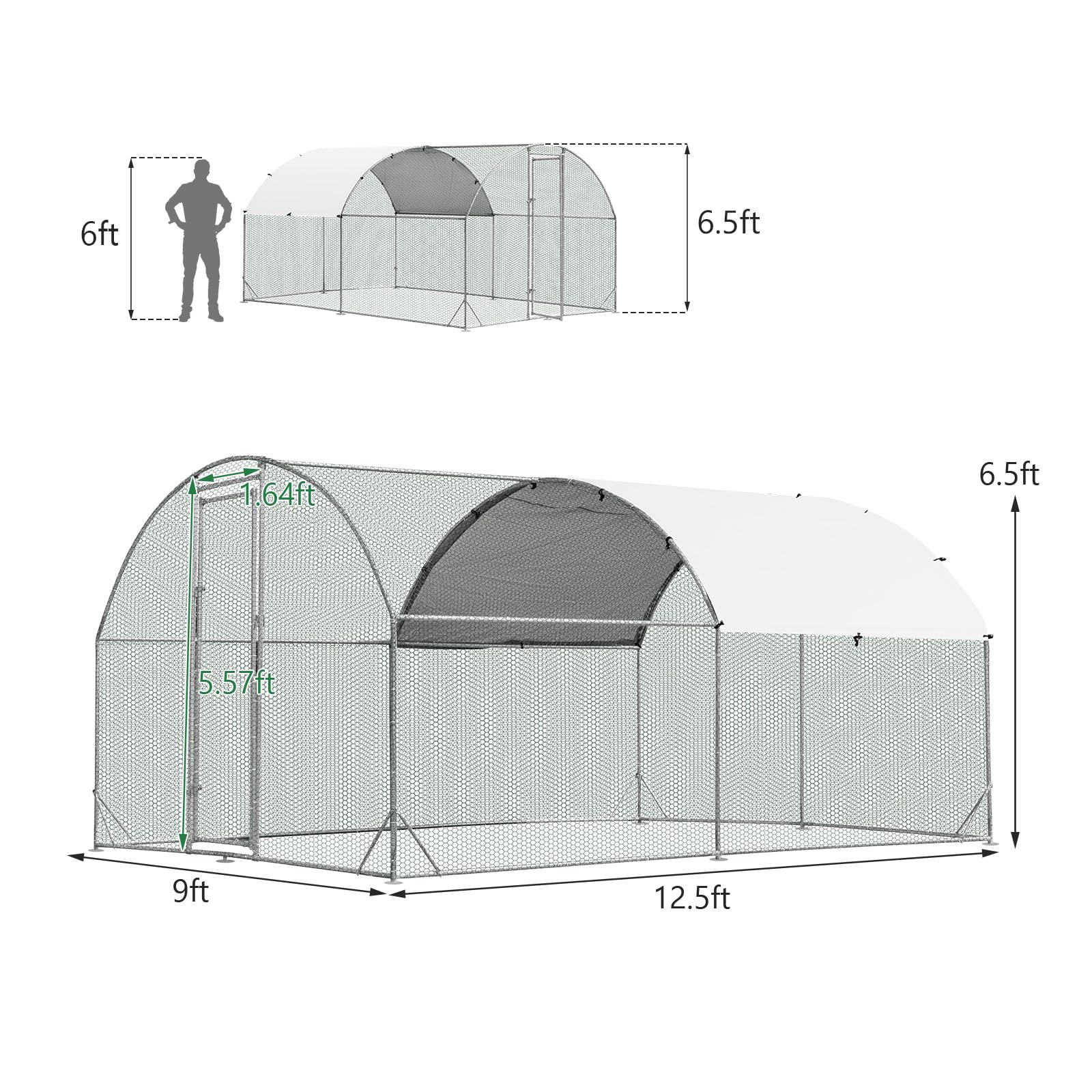 Giantex Metal Chicken Coop, Galvanized Walk-in Chicken Run with Waterproof PE Cover, Dome 