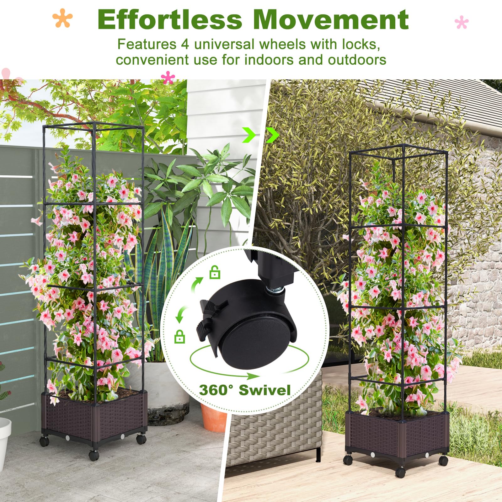 Giantex Raised Garden Bed with Tomato Cages, 67” Adjustable Height 