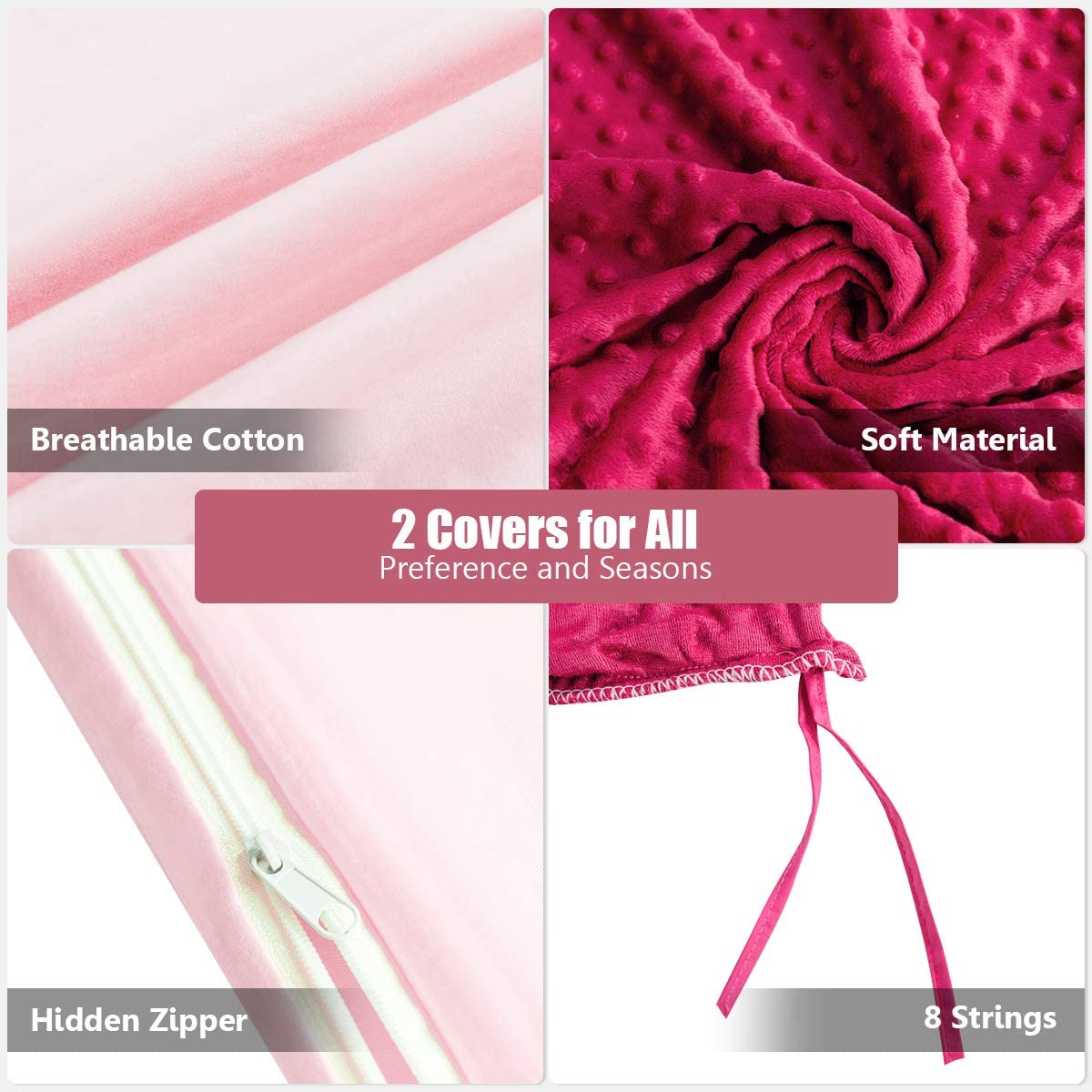 Giantex Weighted Blanket with Duvet Covers, Hot and Cold Duvet Cover Set, 60" x 80" | (Pink) 