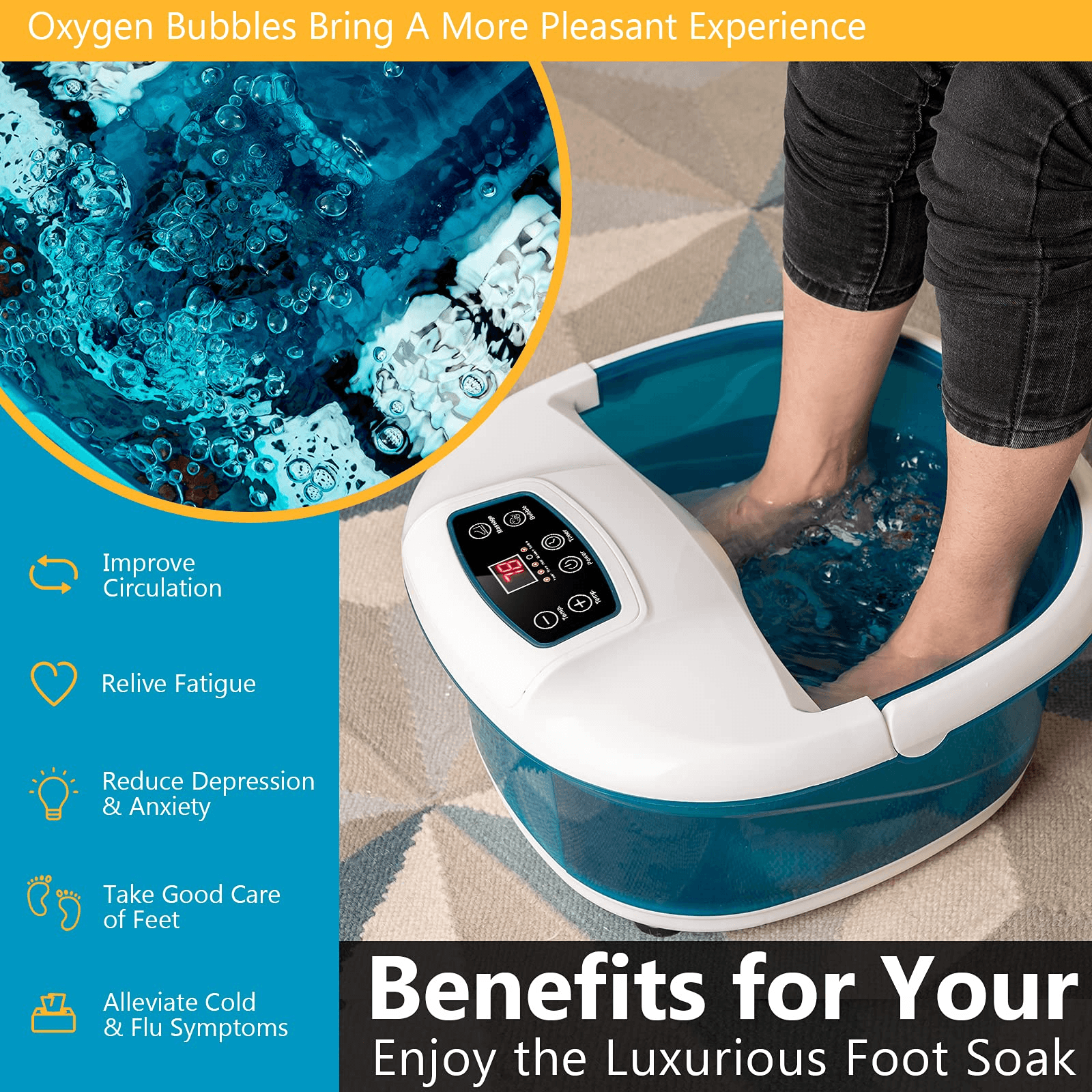 Giantex Foot Spa Bath Massager with Heat Bubbles, 6 Motorized Massage Rollers 