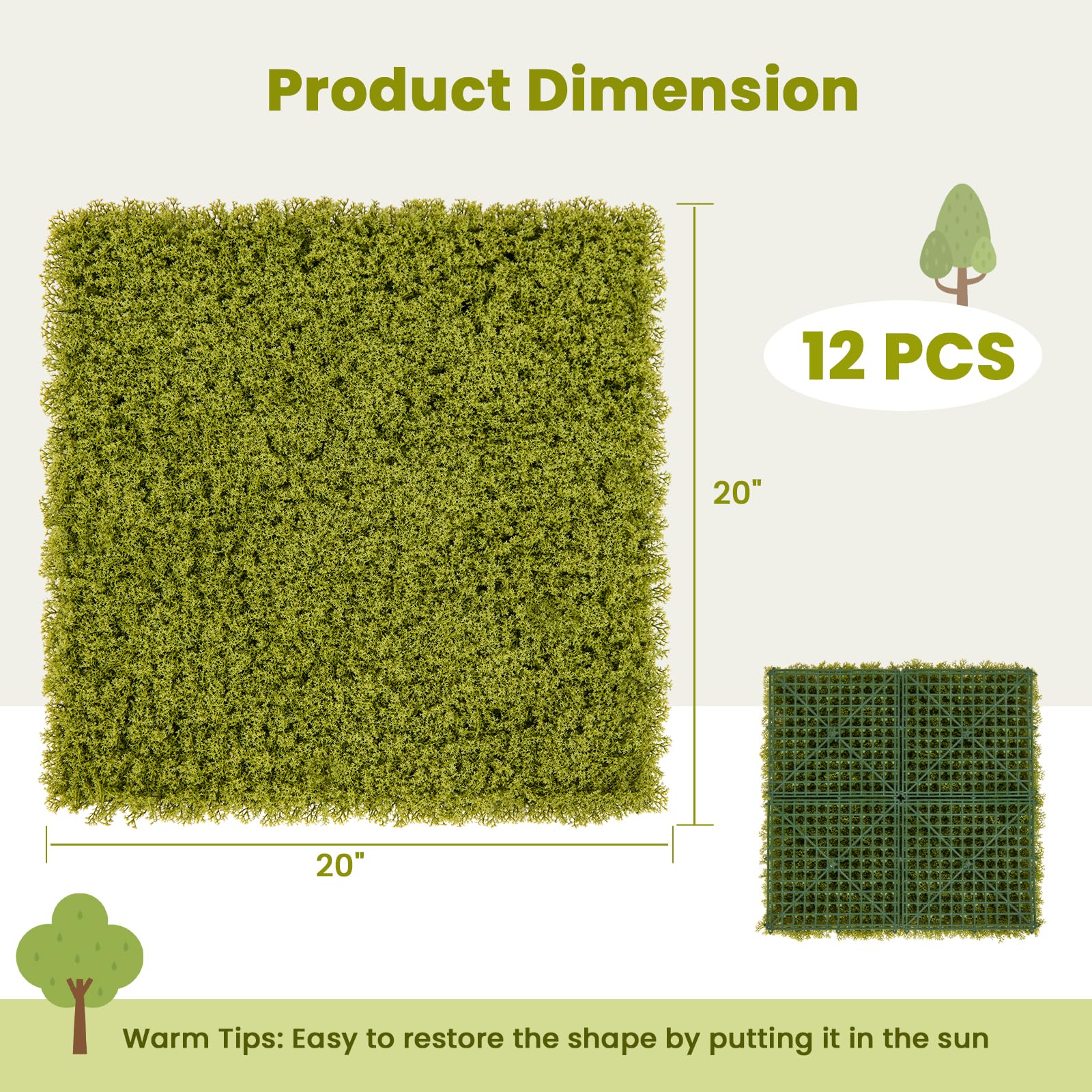 Giantex 12PCS 20" x 20" Grass Wall Panels Backdrop, Garden Privacy Fence Screen, 33.3 Sq.ft Artificial Moss Wall Panels