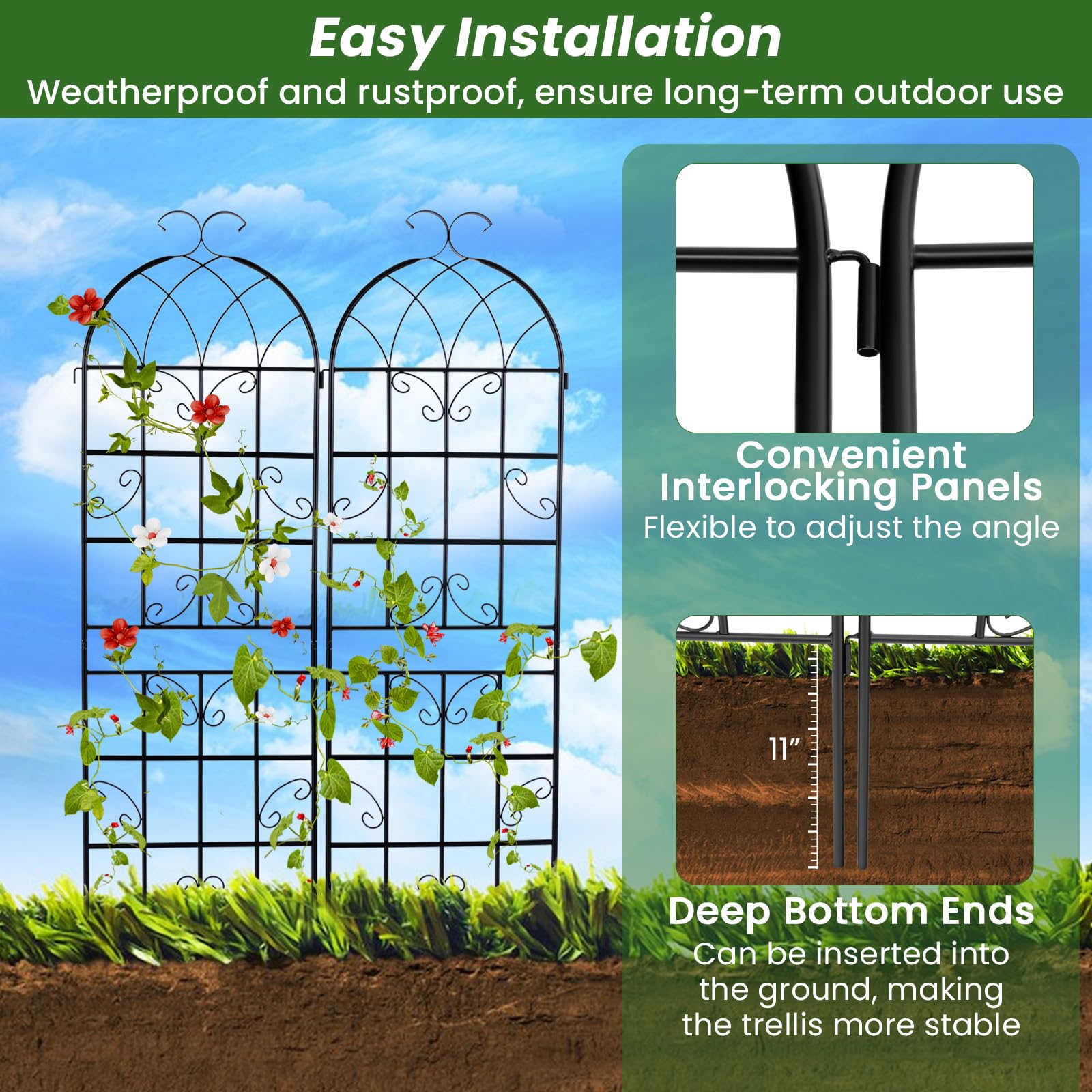 Giantex Trellis for Climbing Plants Outdoor, 6 FT Tall Galvanized Steel Garden Trellis 