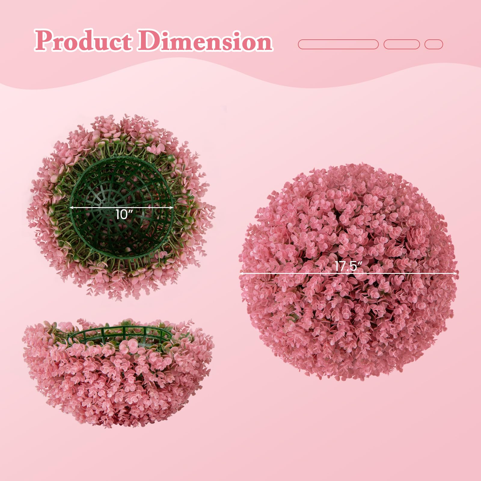Giantex 2 PCS Artificial Plant Topiary Ball, 17.5'' Pink Faux Eucalyptus Decorative Balls for Wedding Home Decor 