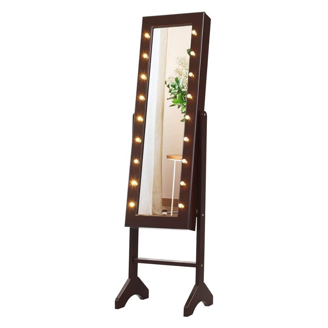 Standing Jewelry Armoire with 18 LED Lights Around the Door