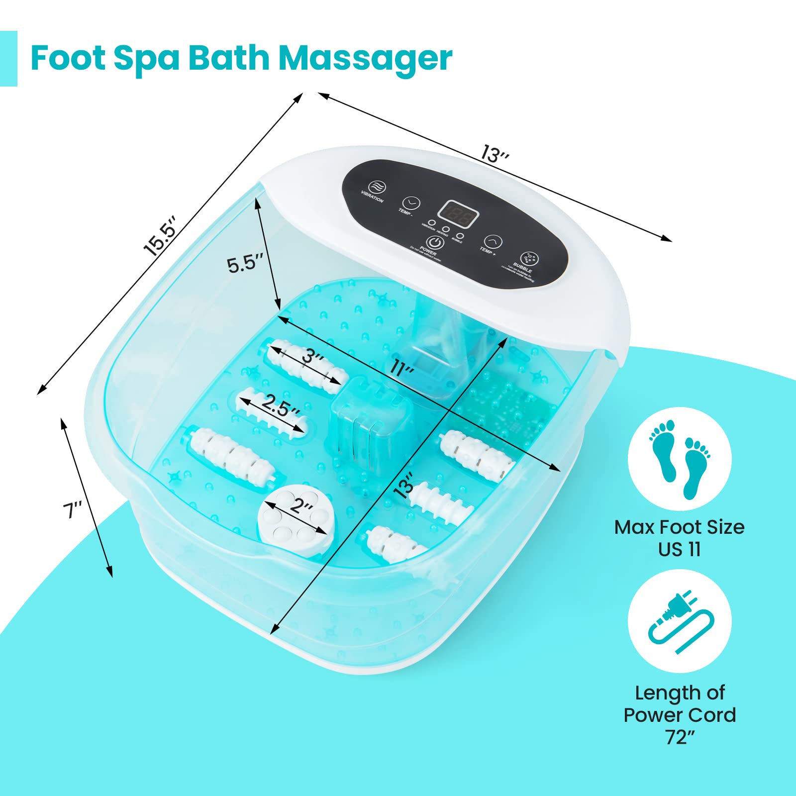 Giantex Foot Spa with Heat and Massage - Feet Bath Soak Tub w/Bubble, Vibration, Removable Pedicure Stone 