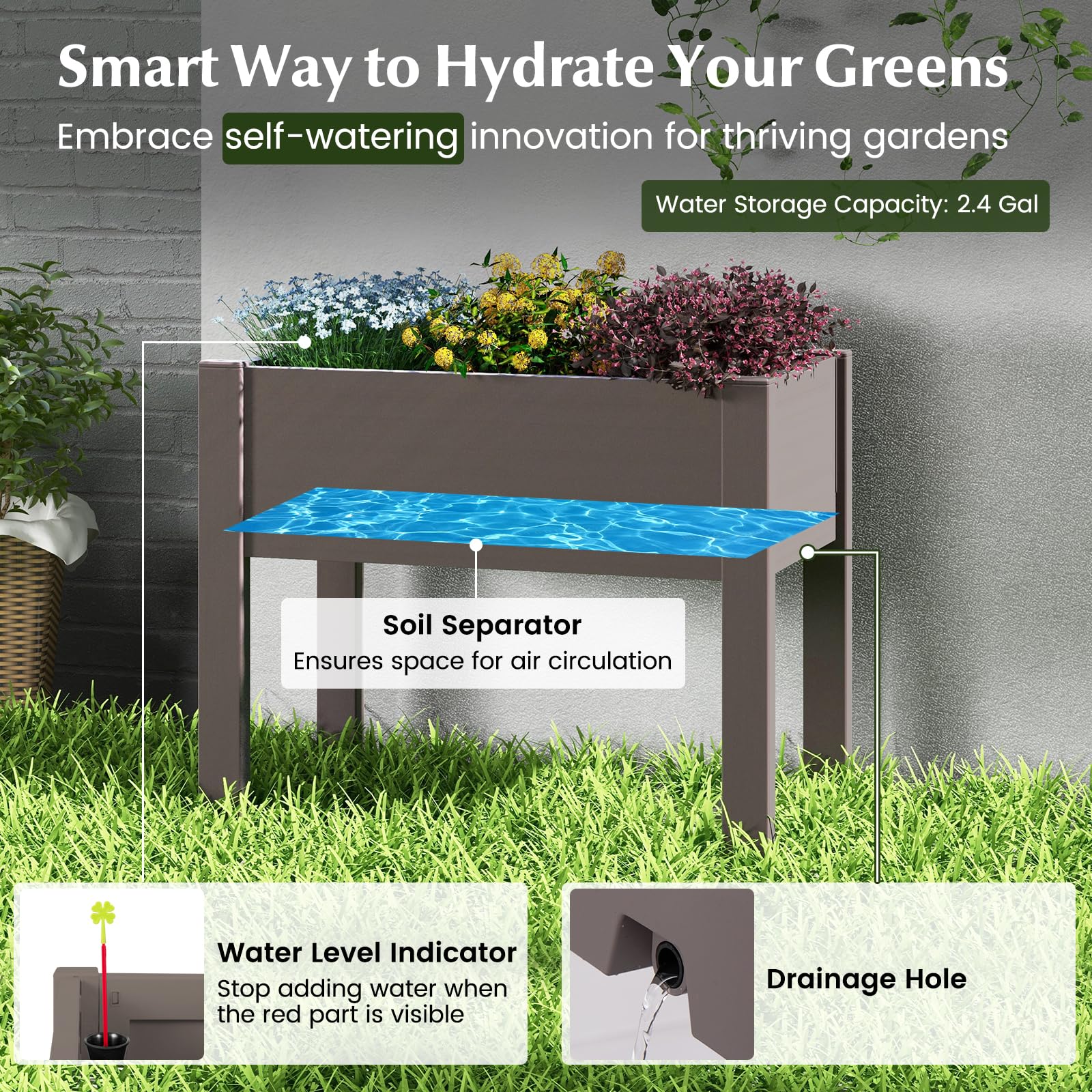 Giantex Raised Garden Bed with Legs, Self-Watering Planter Box with Water Level Indicator 