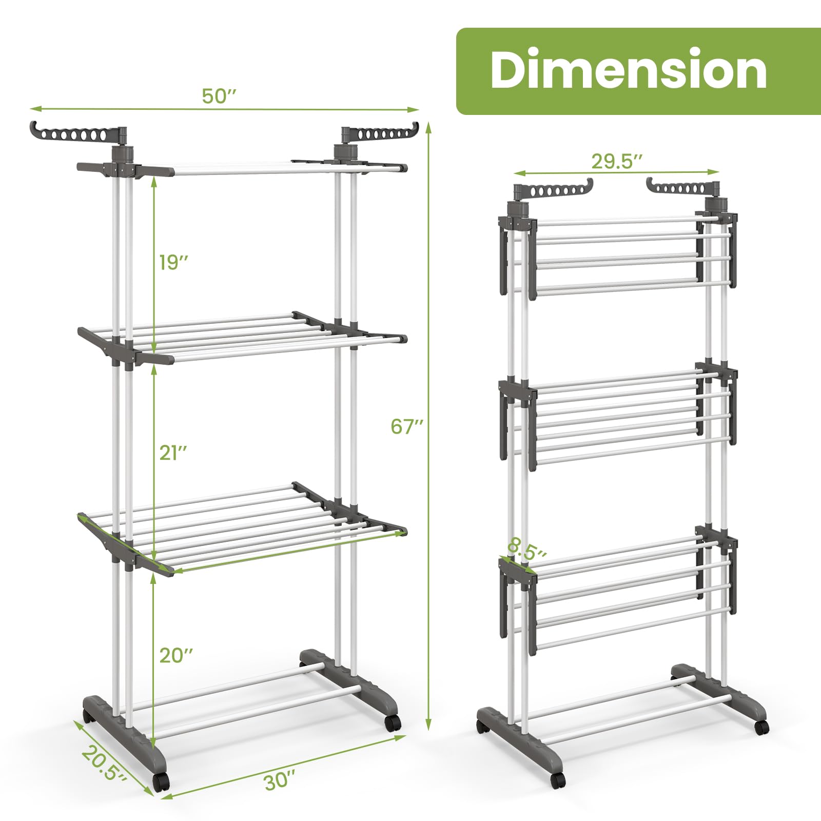 Giantex Foldable Clothes Drying Rack, Oversized 4-Tier Collapsible Laundry Rack w/ 3 Retractable Trays