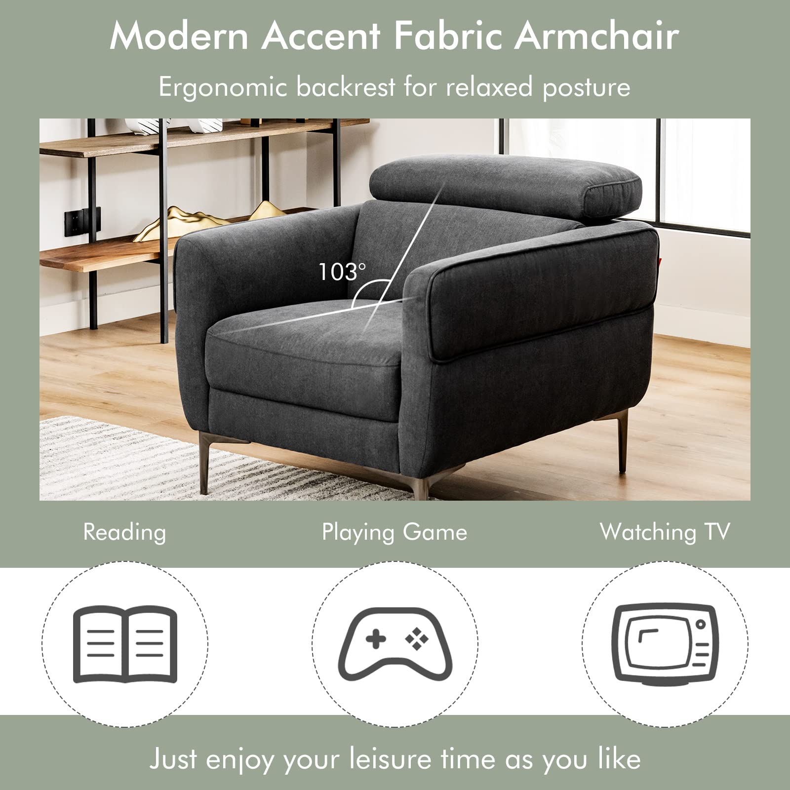 Giantex Accent Chair, Upholstered Single Sofa Chair with Adjustable Headrest 