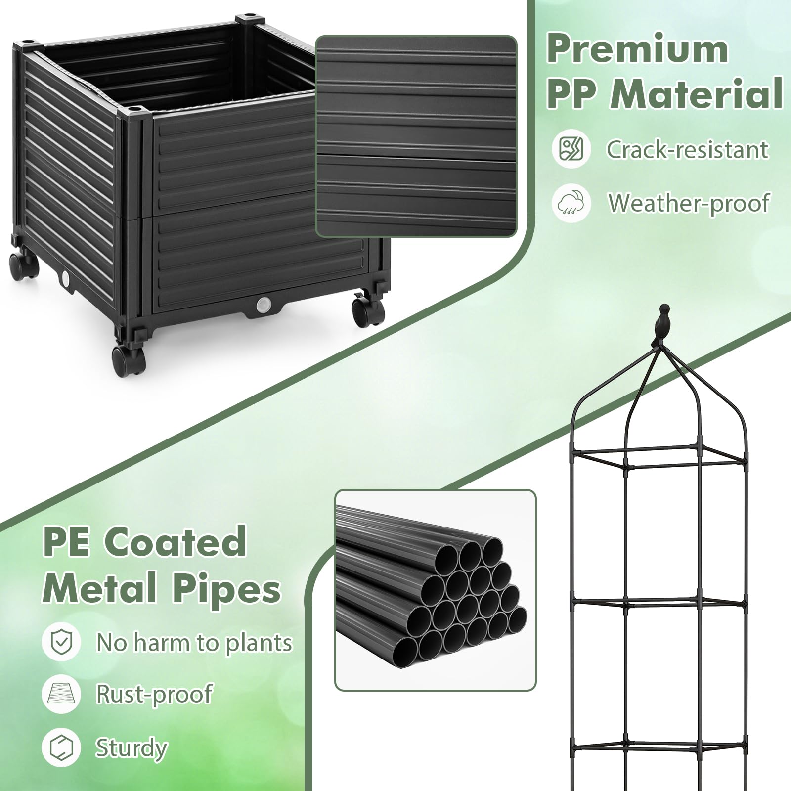 Giantex Raised Garden Bed with Tomato Cages, Obelisk & Bird Top 