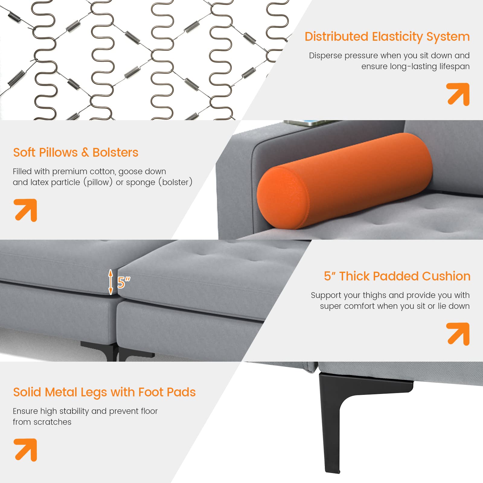 Giantex Sectional Sofa Couch, Convertible Sleeper with 2 or 1 USB Ports Socket 