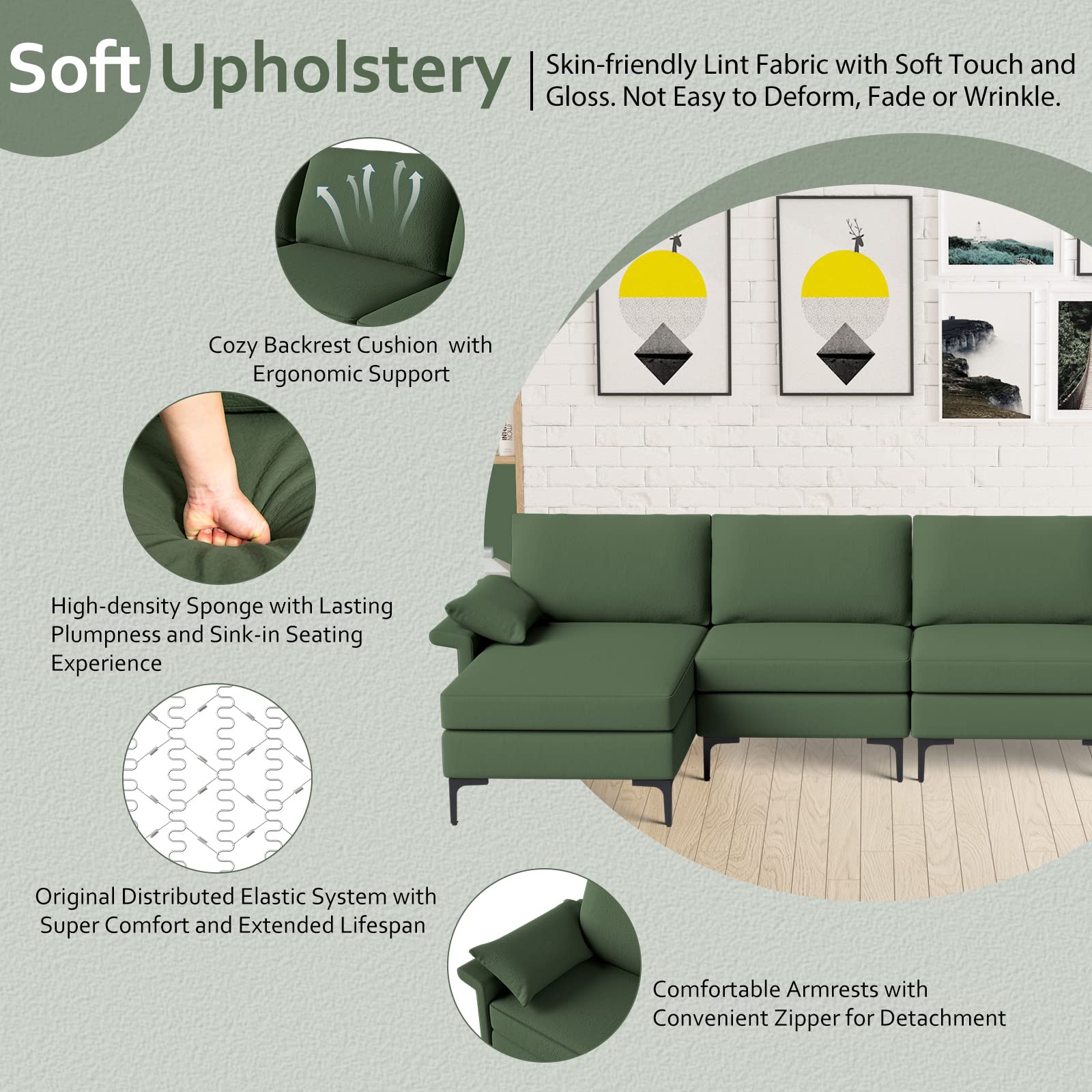 Giantex 130.5" L Convertible Sofa Couch, Sectional Sleeper 