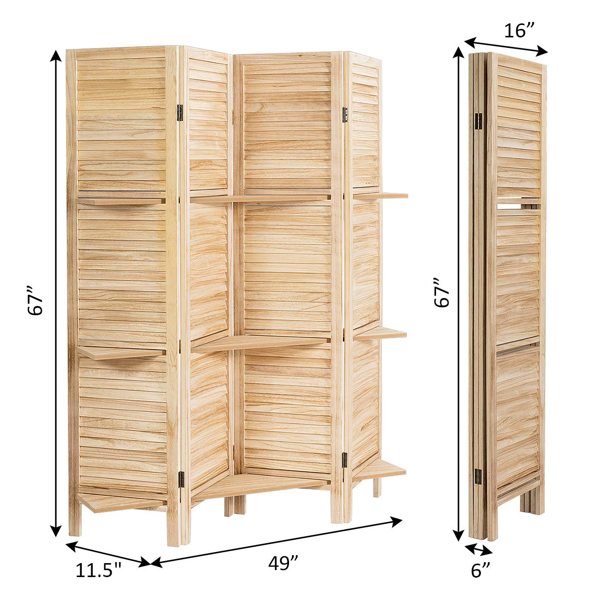 Giantex 4 Panel 5.6 Ft Tall Wood Room Divider 