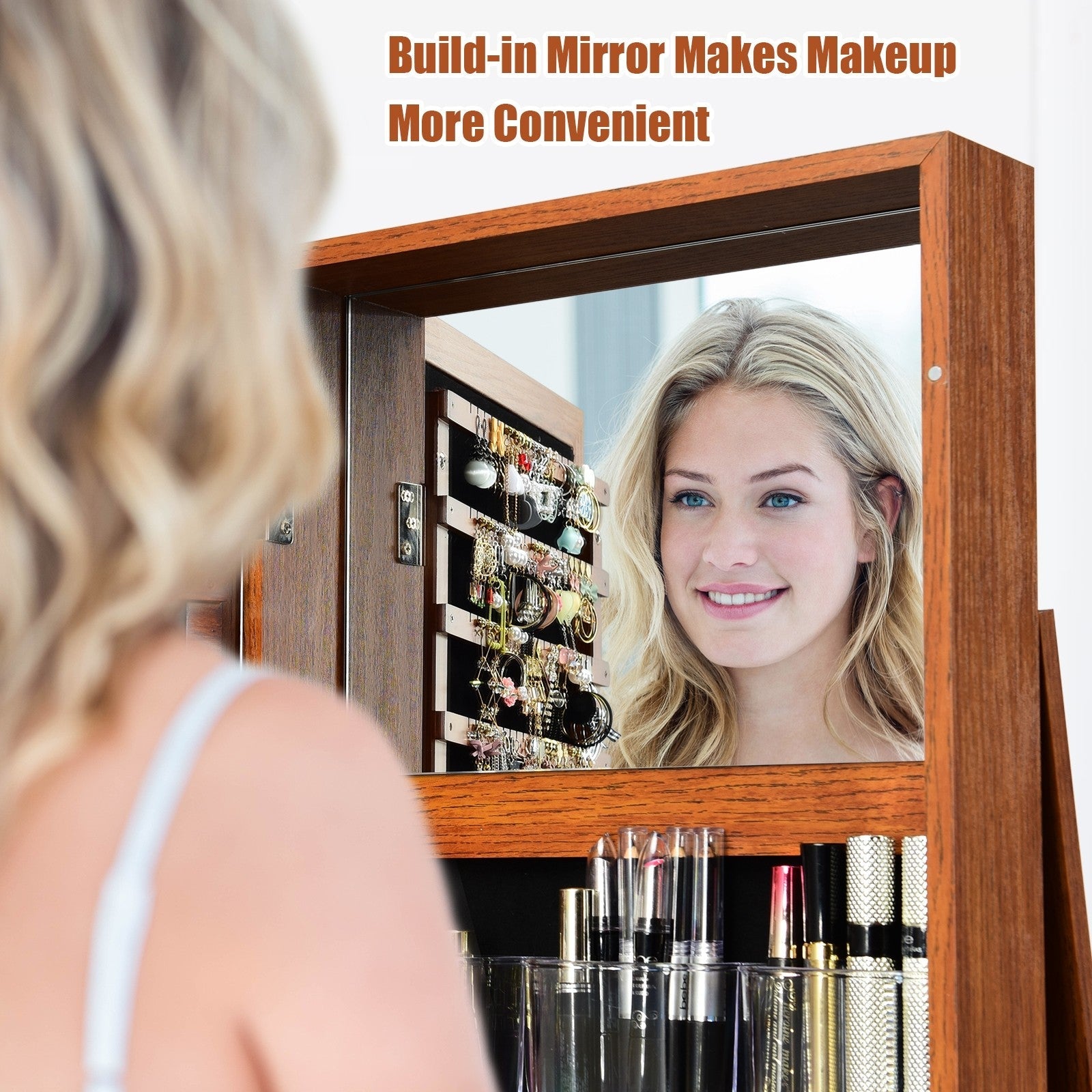 CHARMAID | 360-degree Rotating Jewelry Armoire with Higher Full Length Mirror 