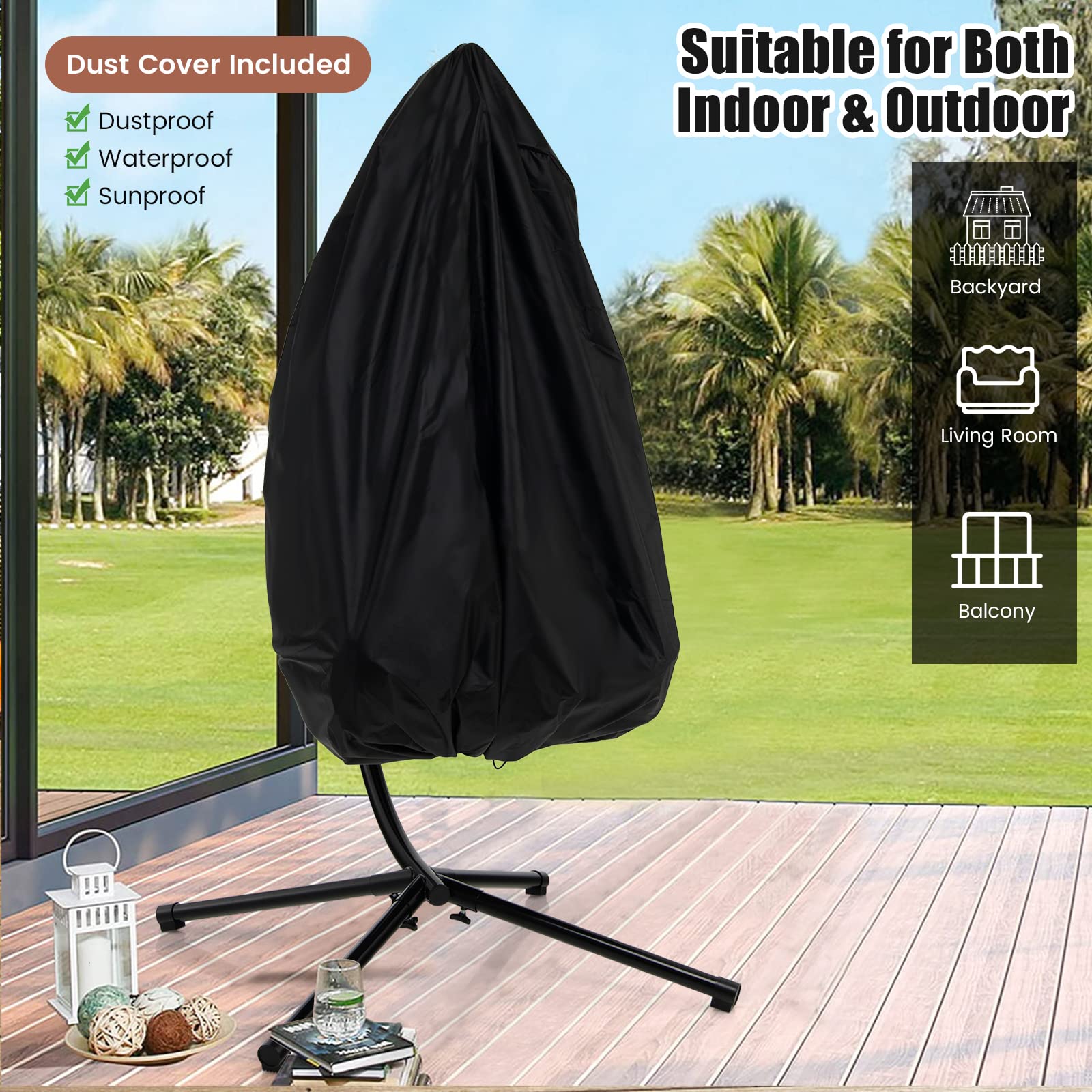 Giantex Egg Chair with Stand, Hanging Basket Chair Hammock Chair w/ Steel Stand Pillow Seat Cushion Rattan Basket & Dust Cover 