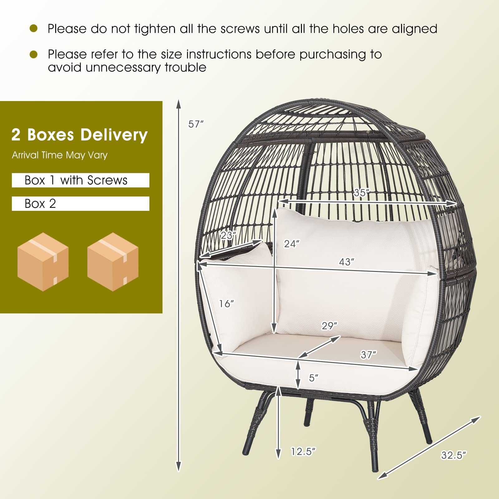 Giantex PE Rattan Egg Chair - Oversized Hammock Chair with Thick Cushions & Sturdy Metal Frame 
