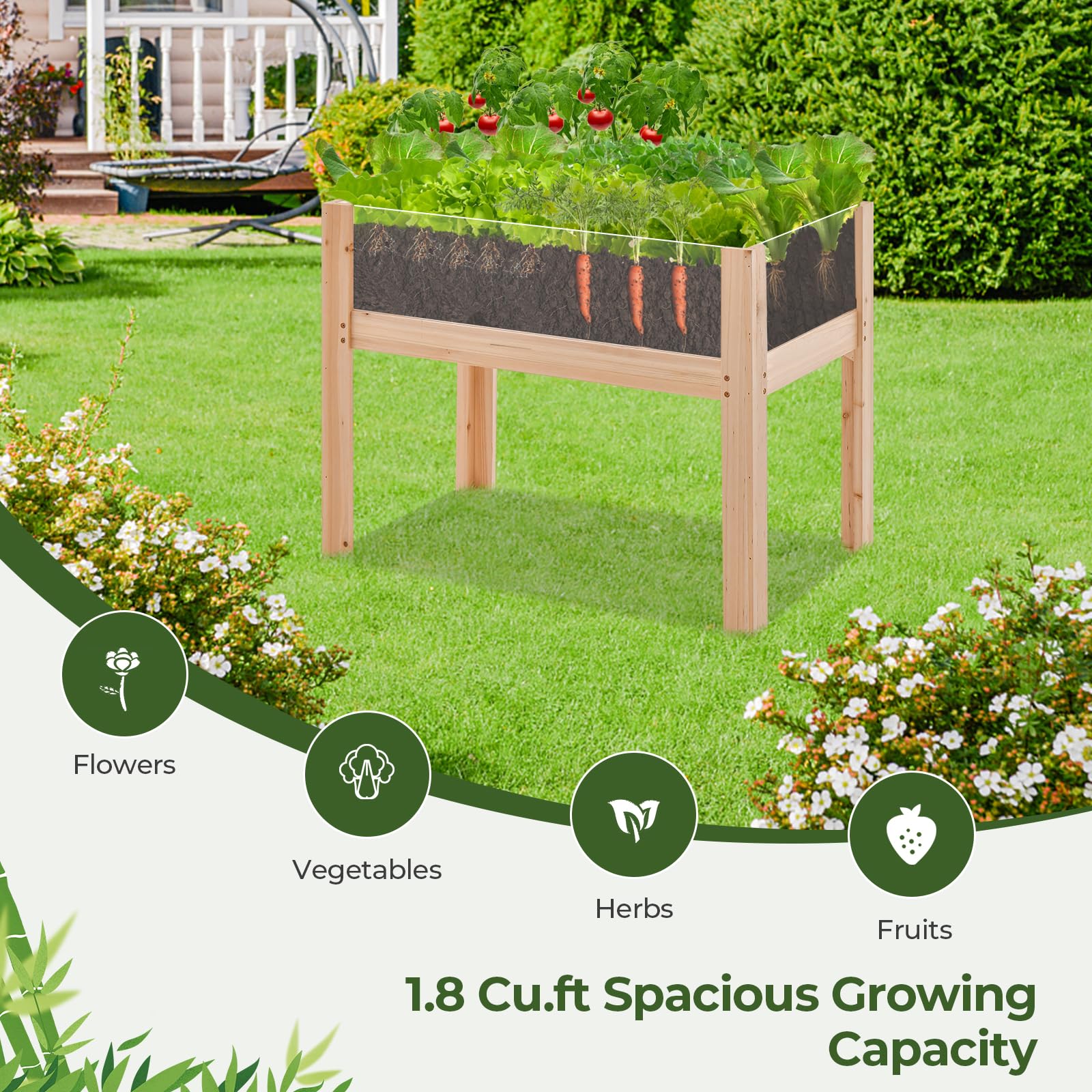 Giantex 30”x18”x24” Raised Garden Bed Elevated Wood Planter Box with Legs 