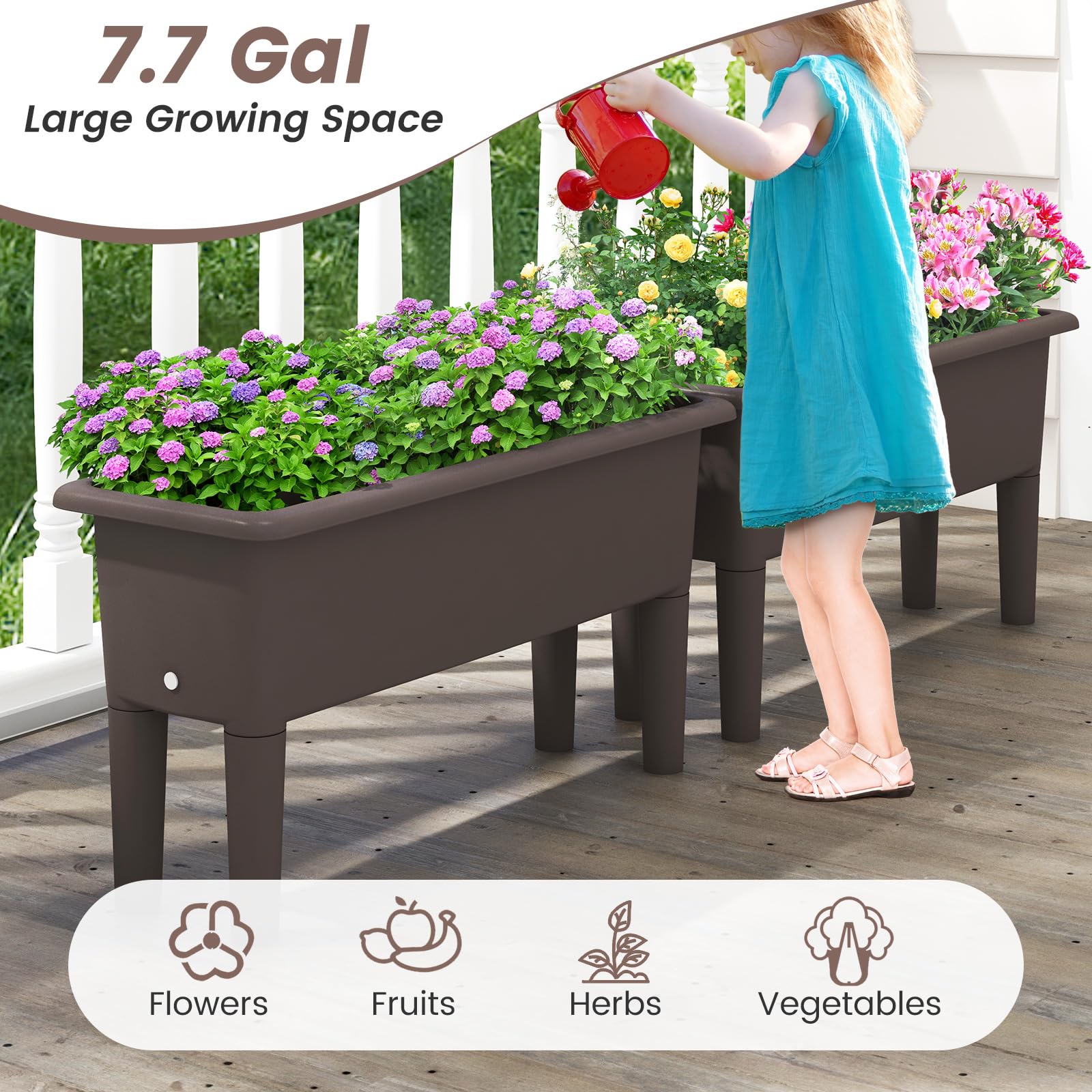 Giantex Raised Garden Beds Outdoor Set of 2, Self-Watering Planter Box with Detachable Legs & Drainage Hole 