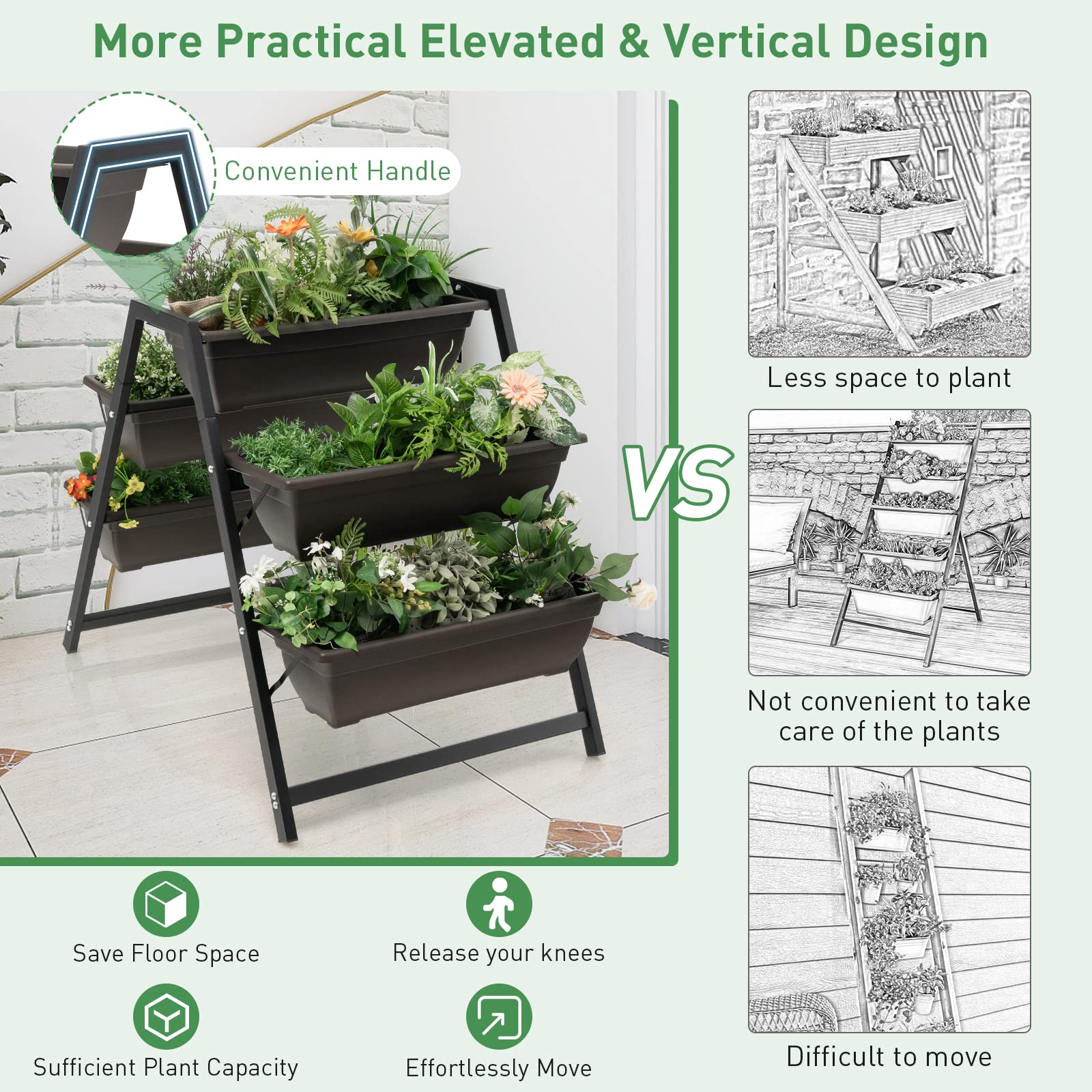 Giantex Set of 2 Vertical Raised Garden Bed, 5 Planter Boxes Container w/ Drainage Holes 