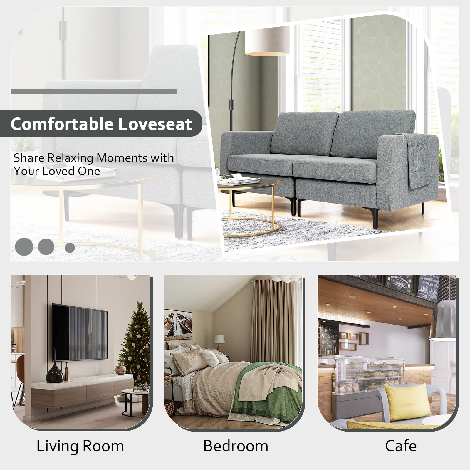 Giantex 2-Seat Sofa Couch, 66" L Modern Loveseat 