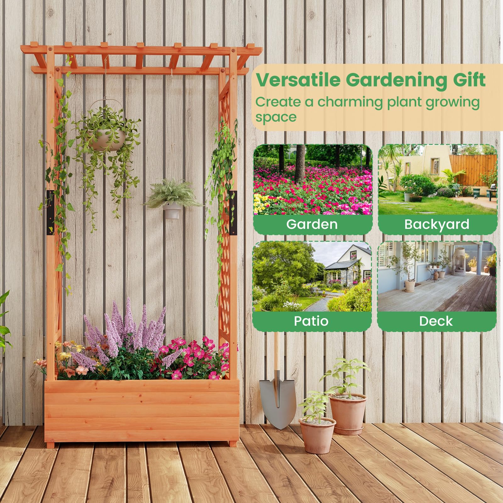 Giantex Raised Garden Bed with 2-Sided Trellis & Hanging Roof 