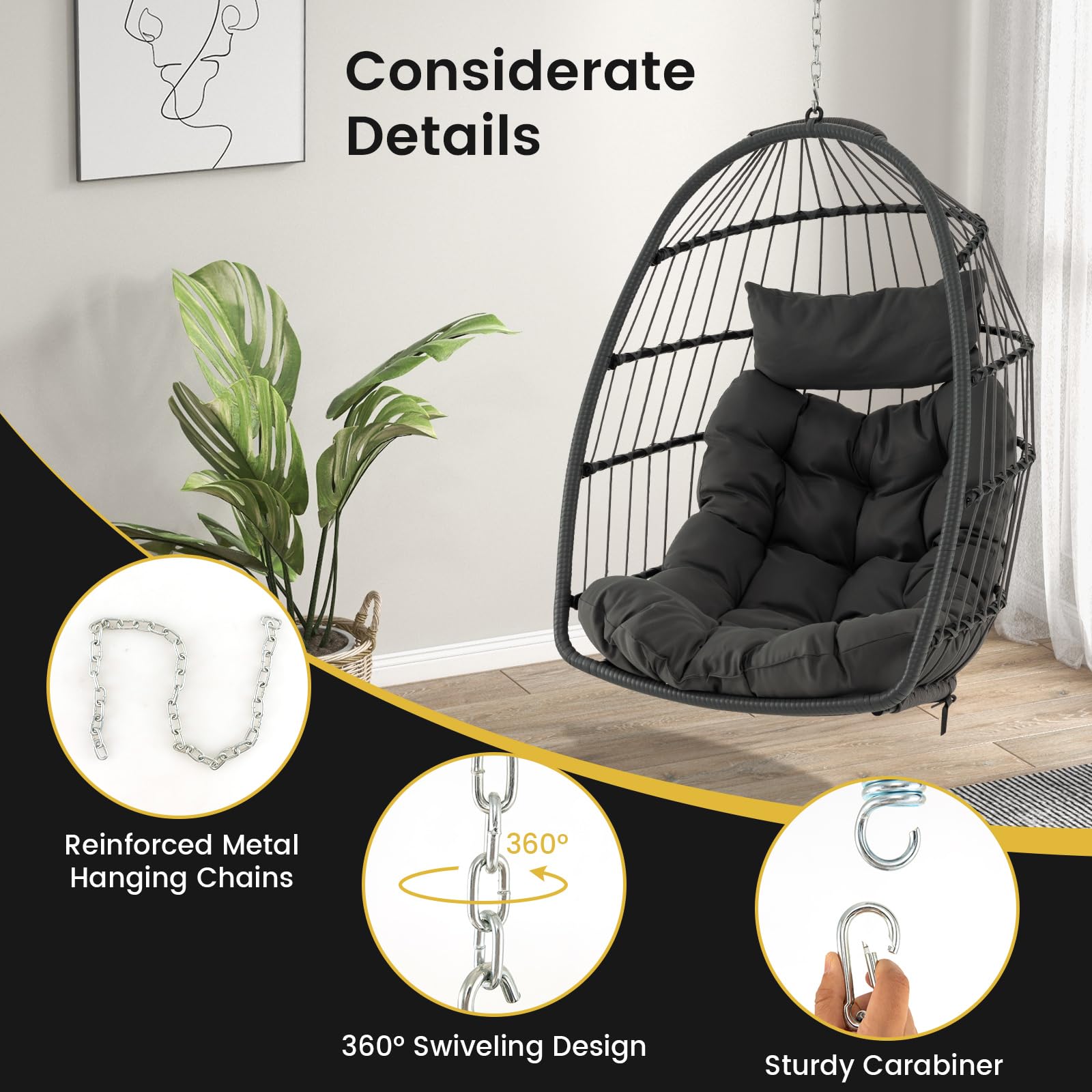 Giantex Foldable Hanging Egg Chair - Egg Swing Hammock Chair 