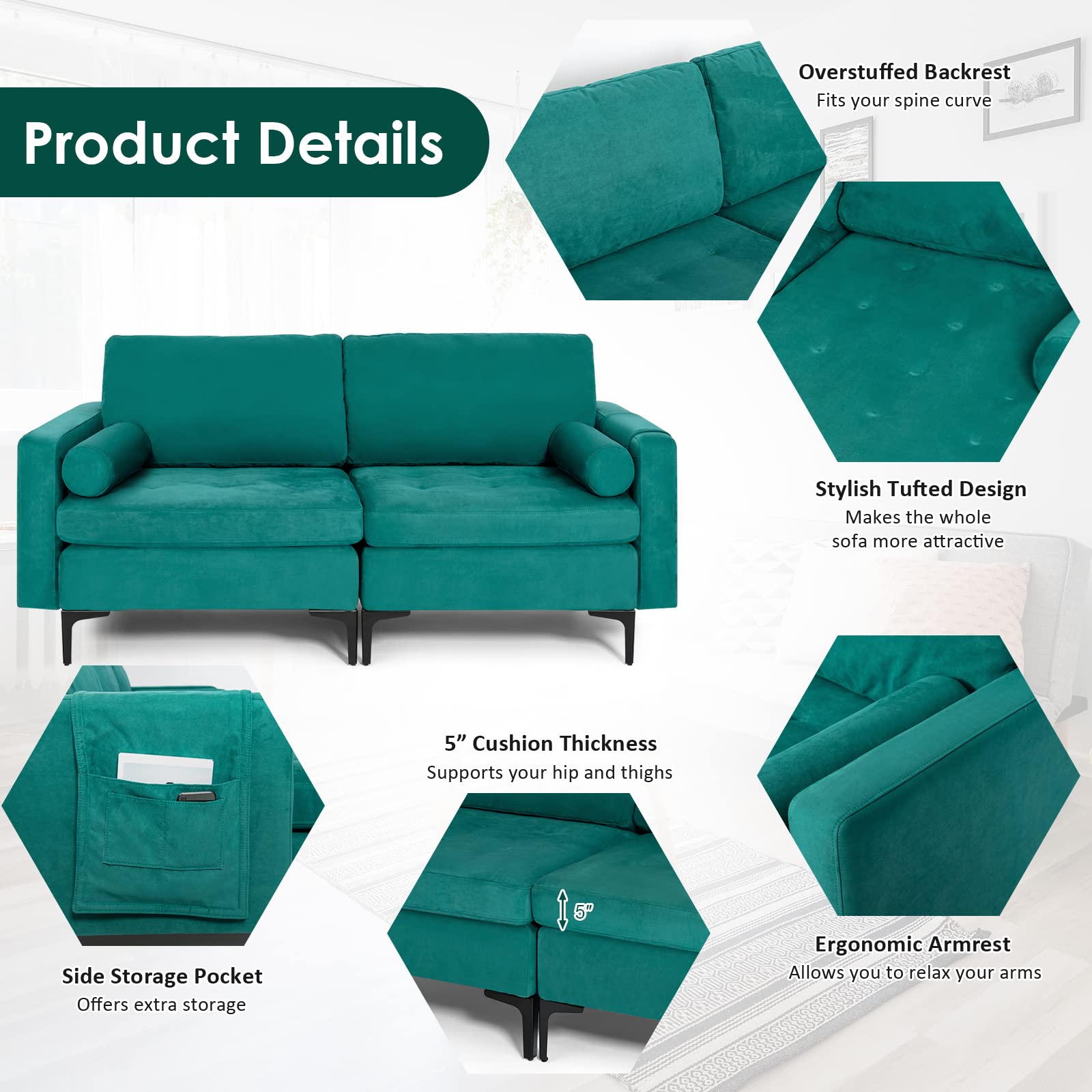 Giantex 68" Modern Loveseat, 2-Seater Sofa Couch 