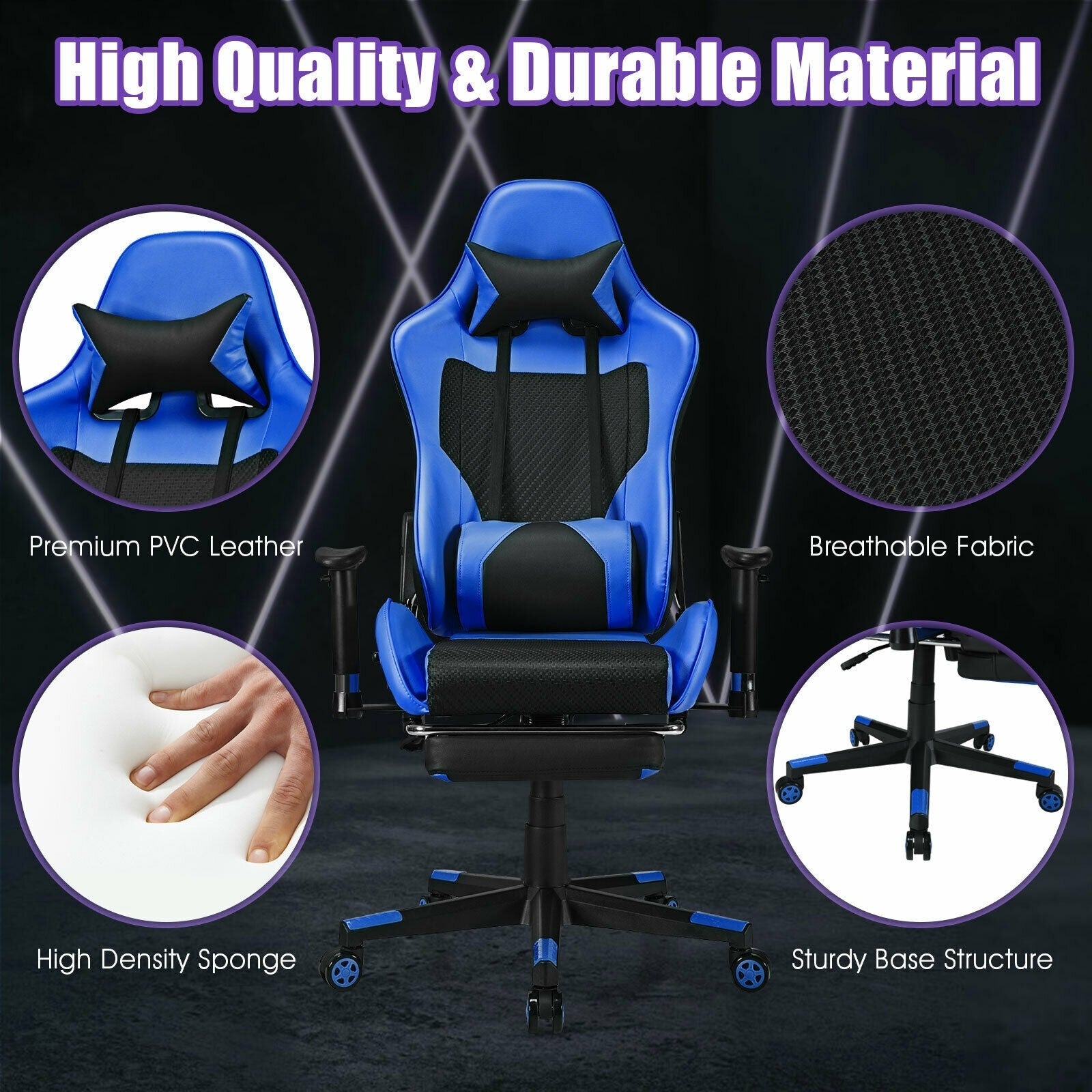 Massage Gaming Chair, Adjustable High Back with Health Massager Lumbar Support 